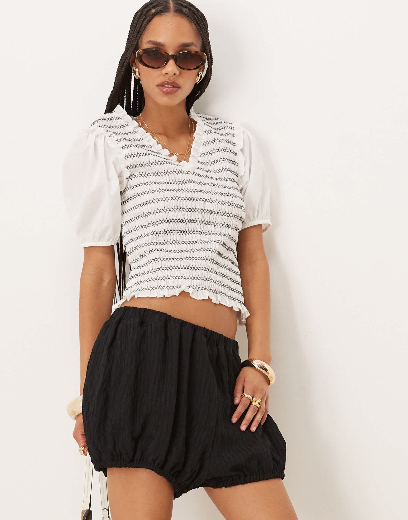 ASOS DESIGN textured stripe bloomer shorts in black - ASOS Sample Sale