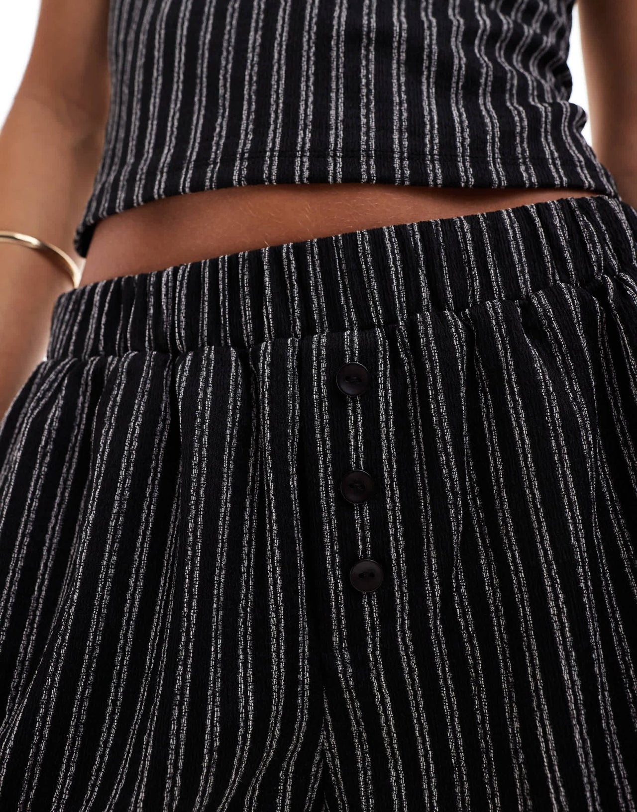 ASOS DESIGN textured stripe boxer short co ord in black - ASOS Sample Sale