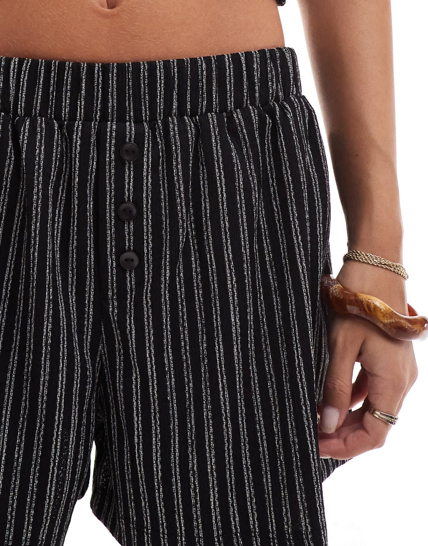 ASOS DESIGN textured stripe boxer short co ord in black - ASOS Sample Sale
