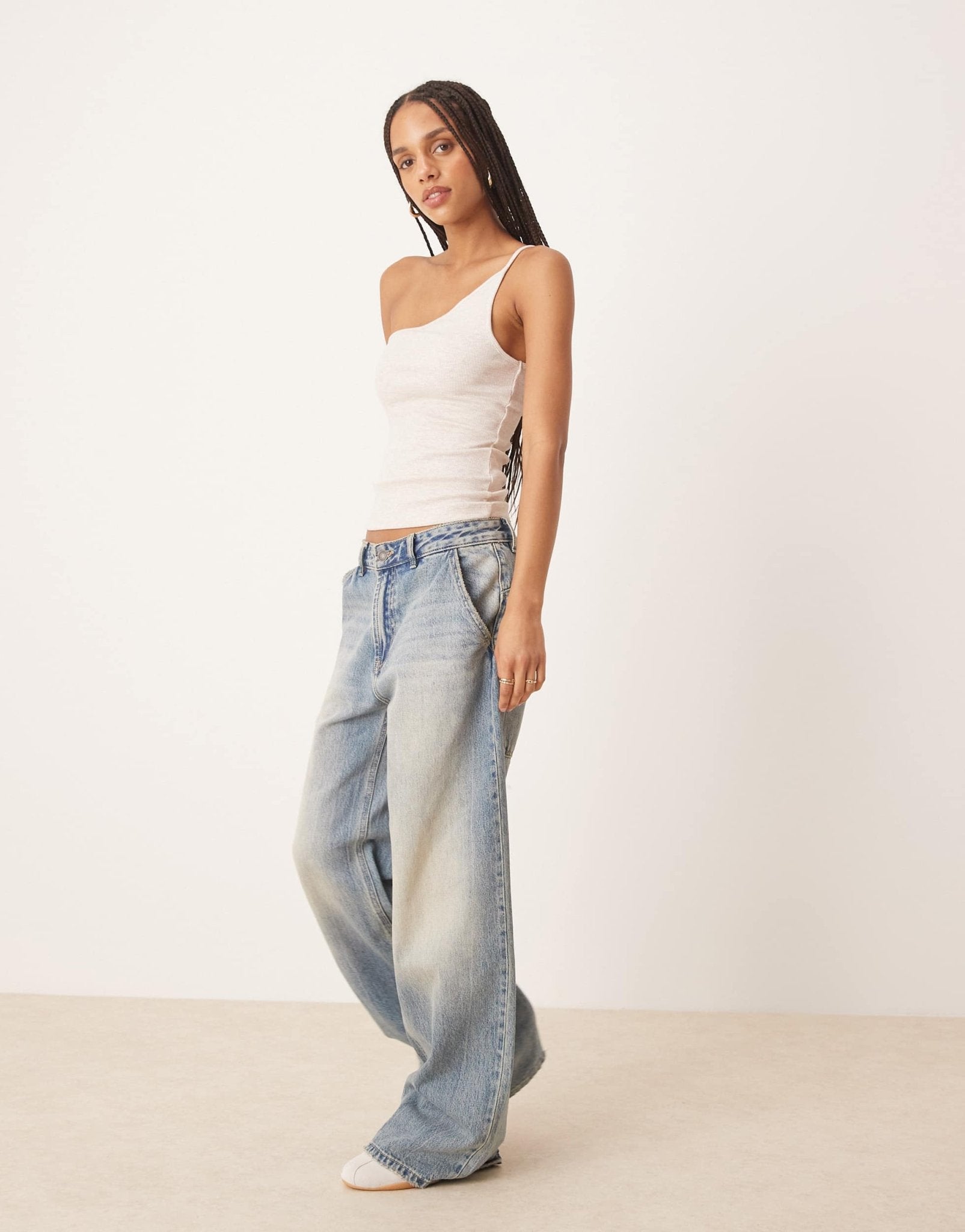 ASOS DESIGN textured stripe one shoulder tank in neutral - ASOS Sample Sale