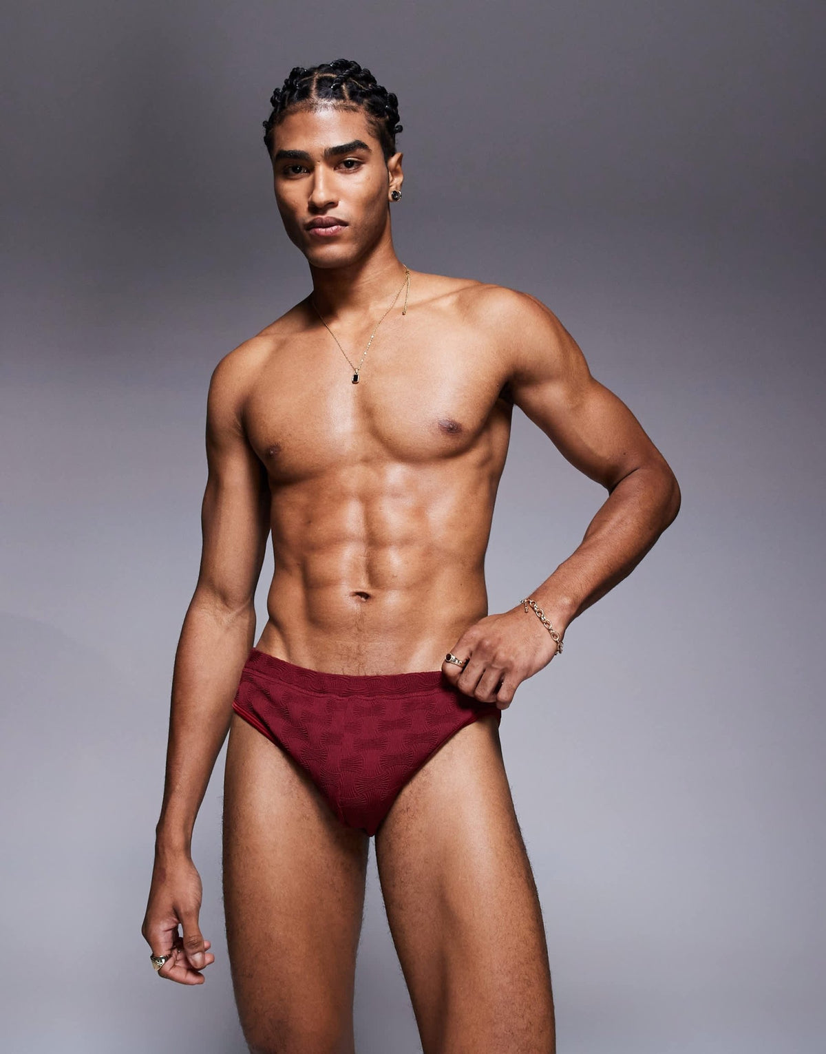 ASOS DESIGN textured swim brief in burgundy - ASOS Sample Sale