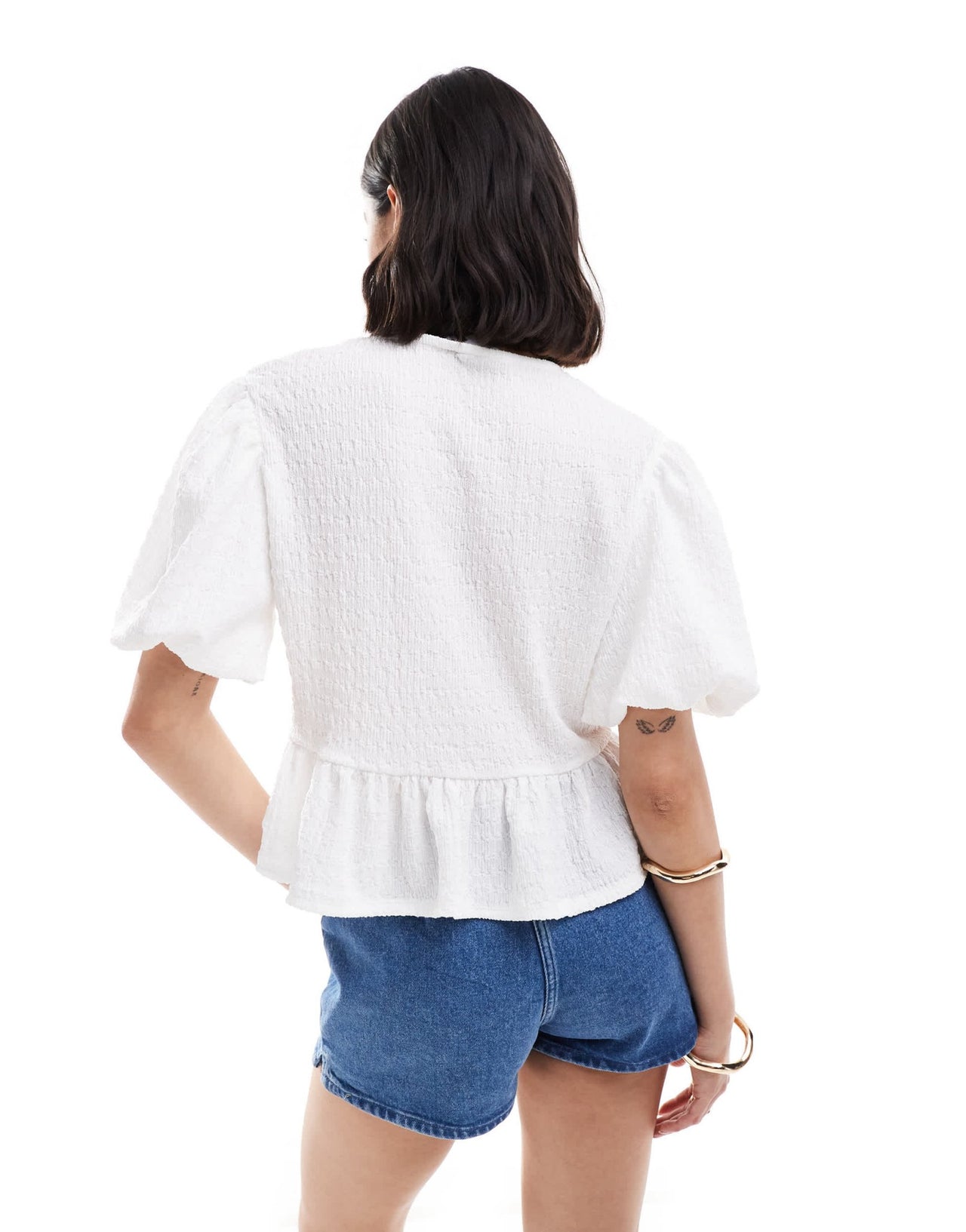 ASOS DESIGN textured volume sleeve tie front top in white - ASOS Sample Sale