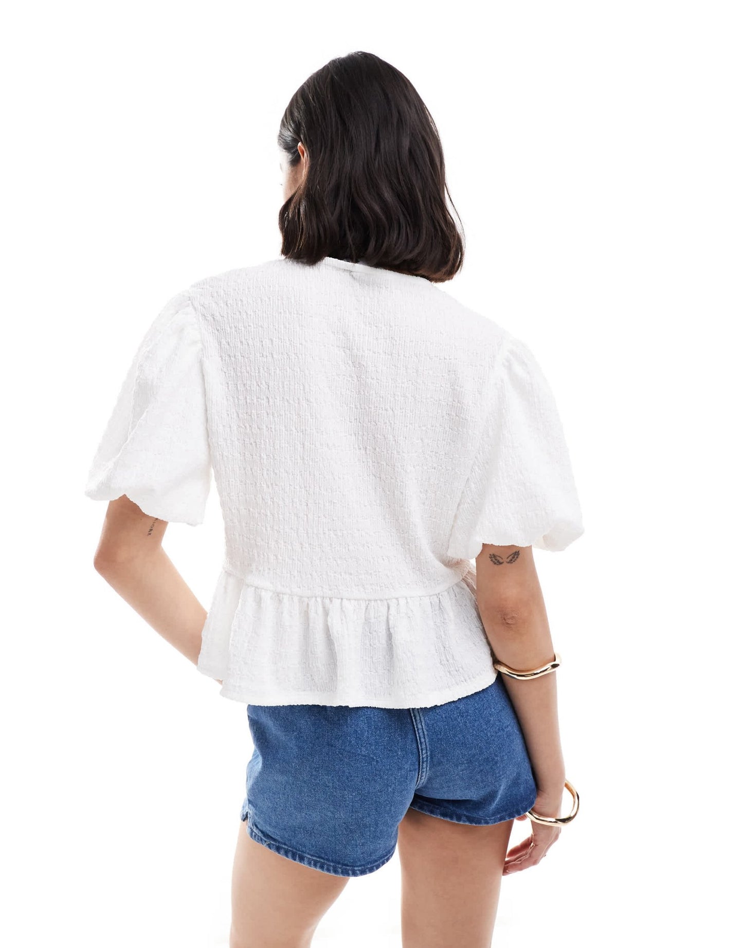 ASOS DESIGN textured volume sleeve tie front top in white - ASOS Sample Sale