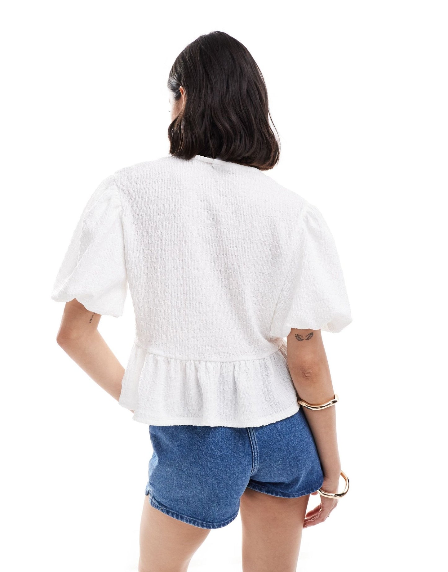 ASOS DESIGN textured volume sleeve tie front top in white - ASOS Sample Sale