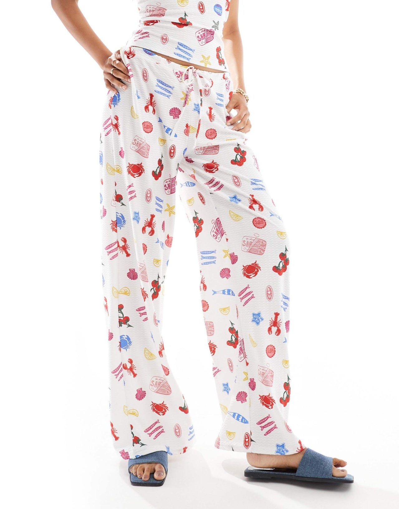 ASOS DESIGN textured wide leg trouser co - ord in summer food print - ASOS Sample Sale