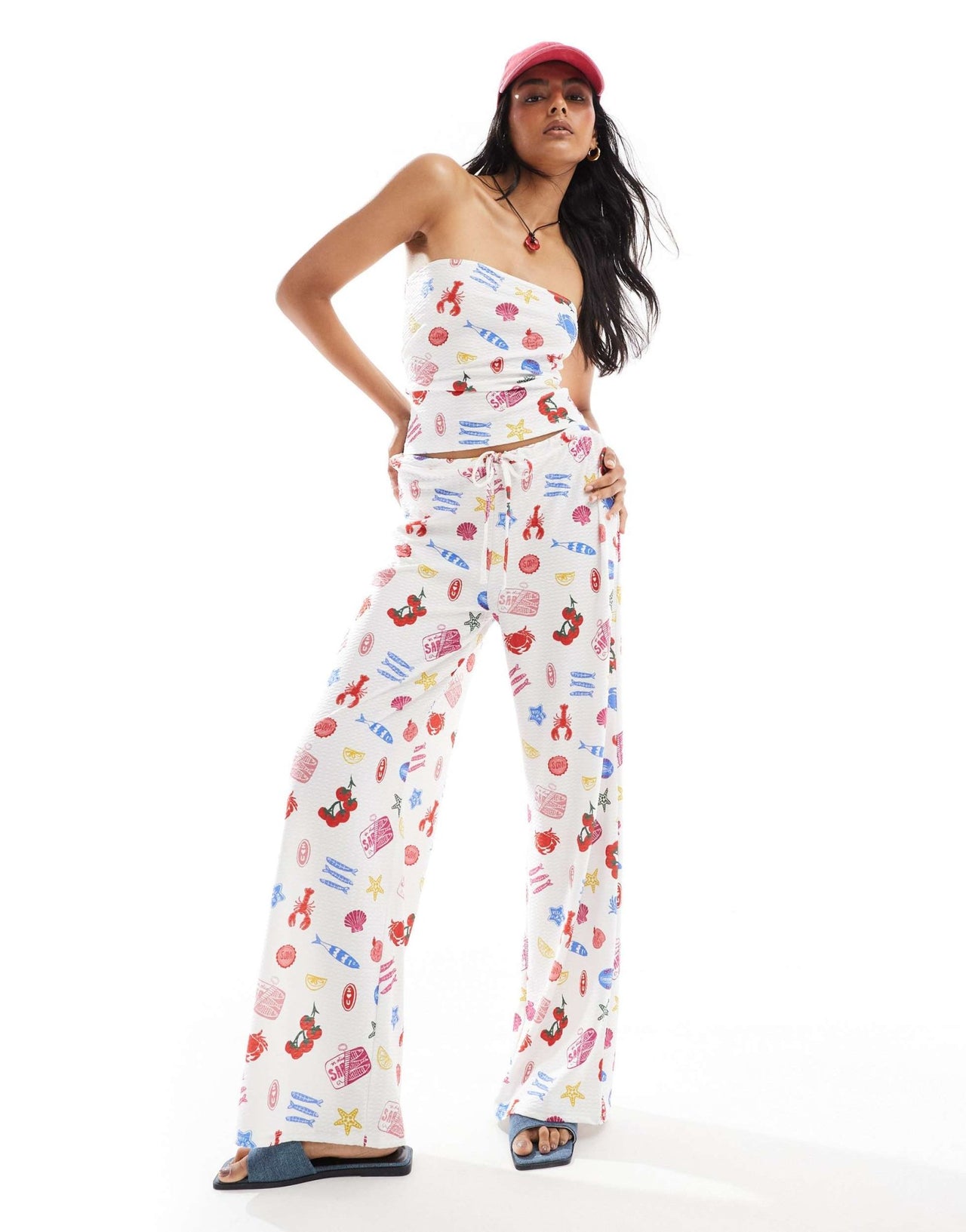ASOS DESIGN textured wide leg trouser co - ord in summer food print - ASOS Sample Sale