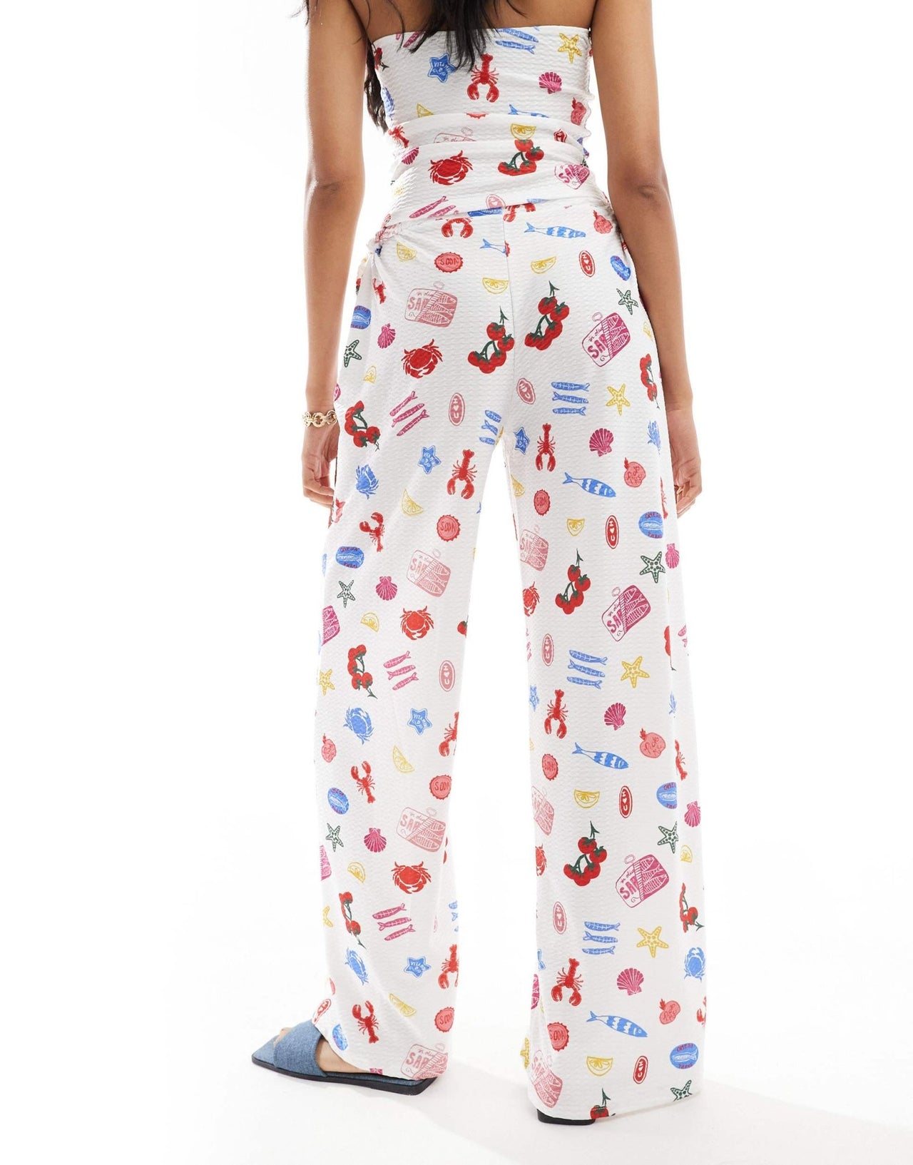 ASOS DESIGN textured wide leg trouser co - ord in summer food print - ASOS Sample Sale