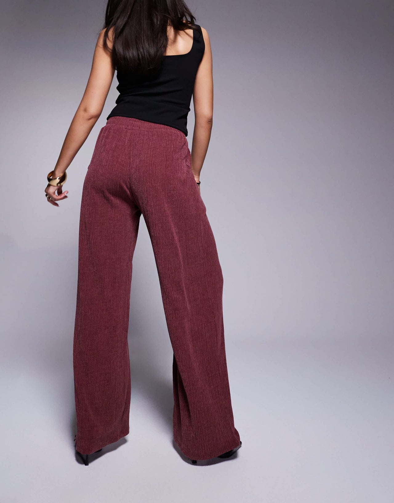 ASOS DESIGN textured wide leg trouser in burgundy - ASOS Sample Sale