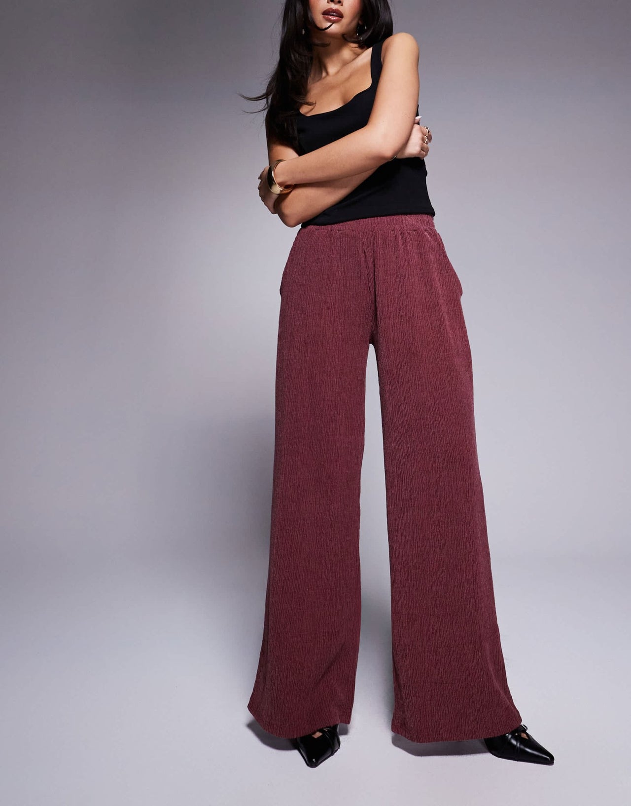 ASOS DESIGN textured wide leg trouser in burgundy - ASOS Sample Sale
