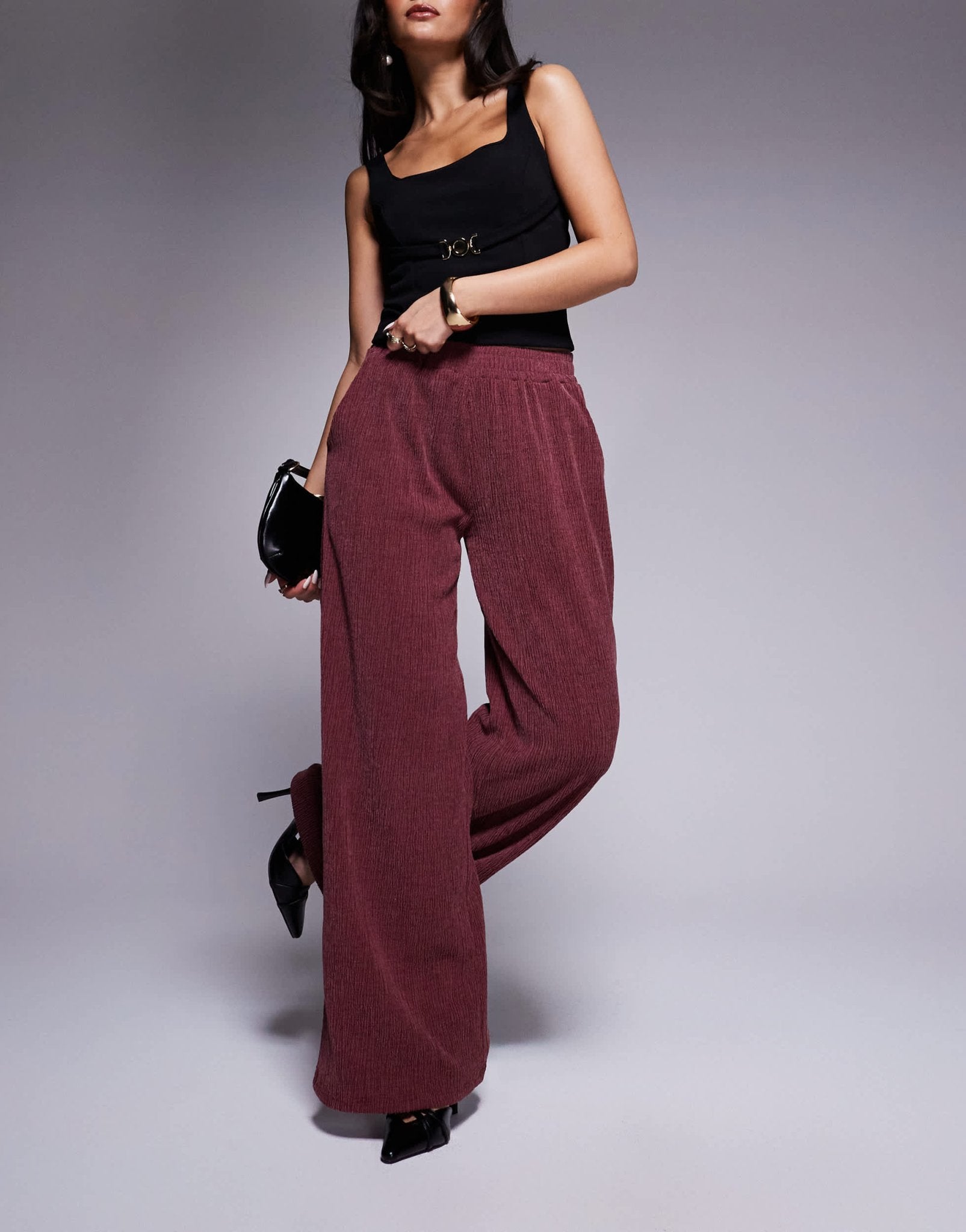 ASOS DESIGN textured wide leg trouser in burgundy - ASOS Sample Sale