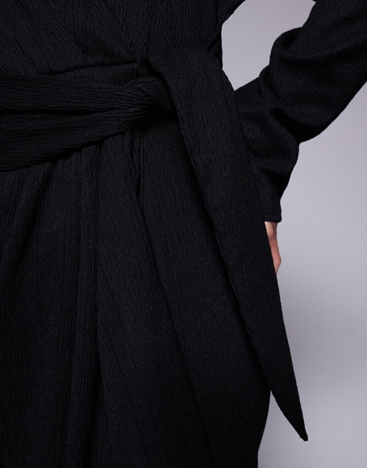 ASOS DESIGN textured wrap tie waist shirt midi dress in black - ASOS Sample Sale