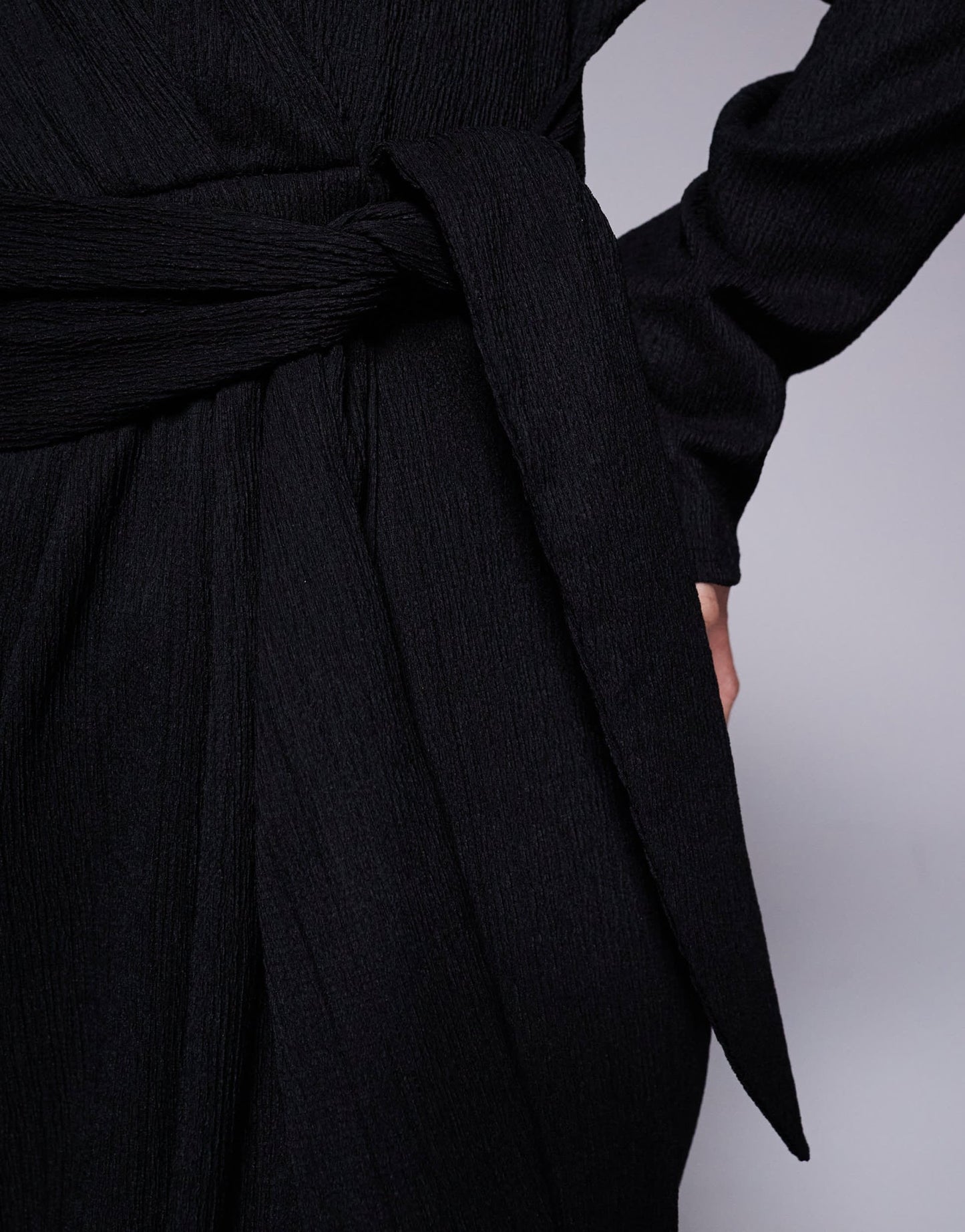 ASOS DESIGN textured wrap tie waist shirt midi dress in black - ASOS Sample Sale