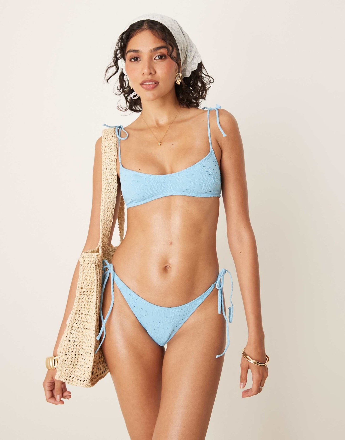 ASOS DESIGN Tia textured paisley crop bikini top in light blue - ASOS Sample Sale