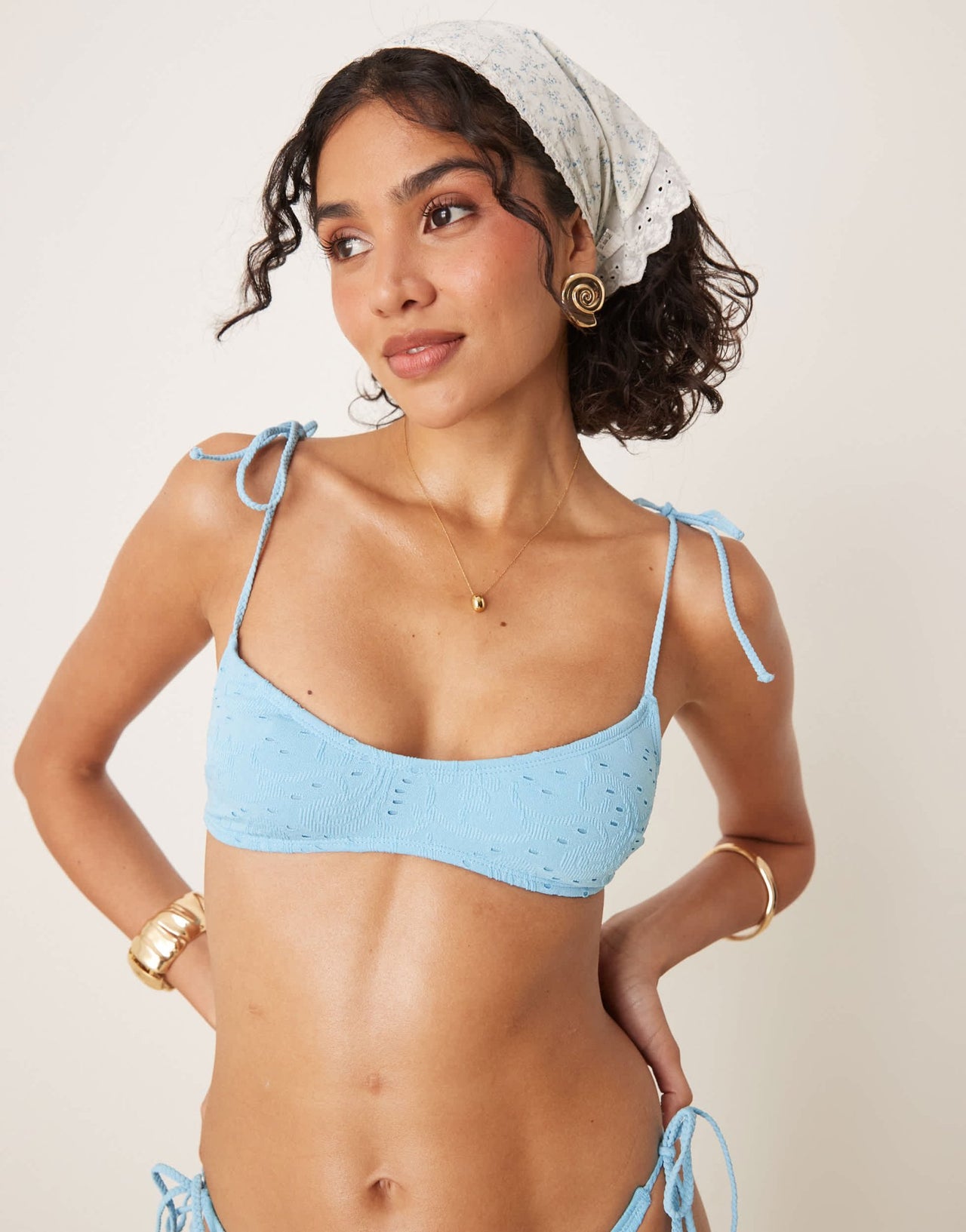 ASOS DESIGN Tia textured paisley crop bikini top in light blue - ASOS Sample Sale