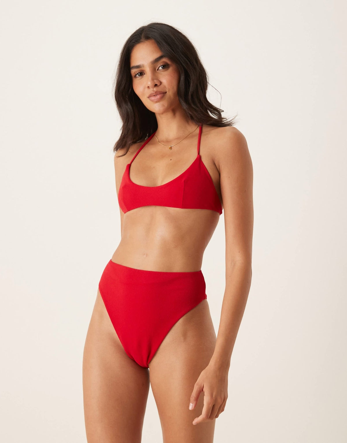 ASOS DESIGN Tia towelling high leg high waist bikini bottom in red - ASOS Sample Sale