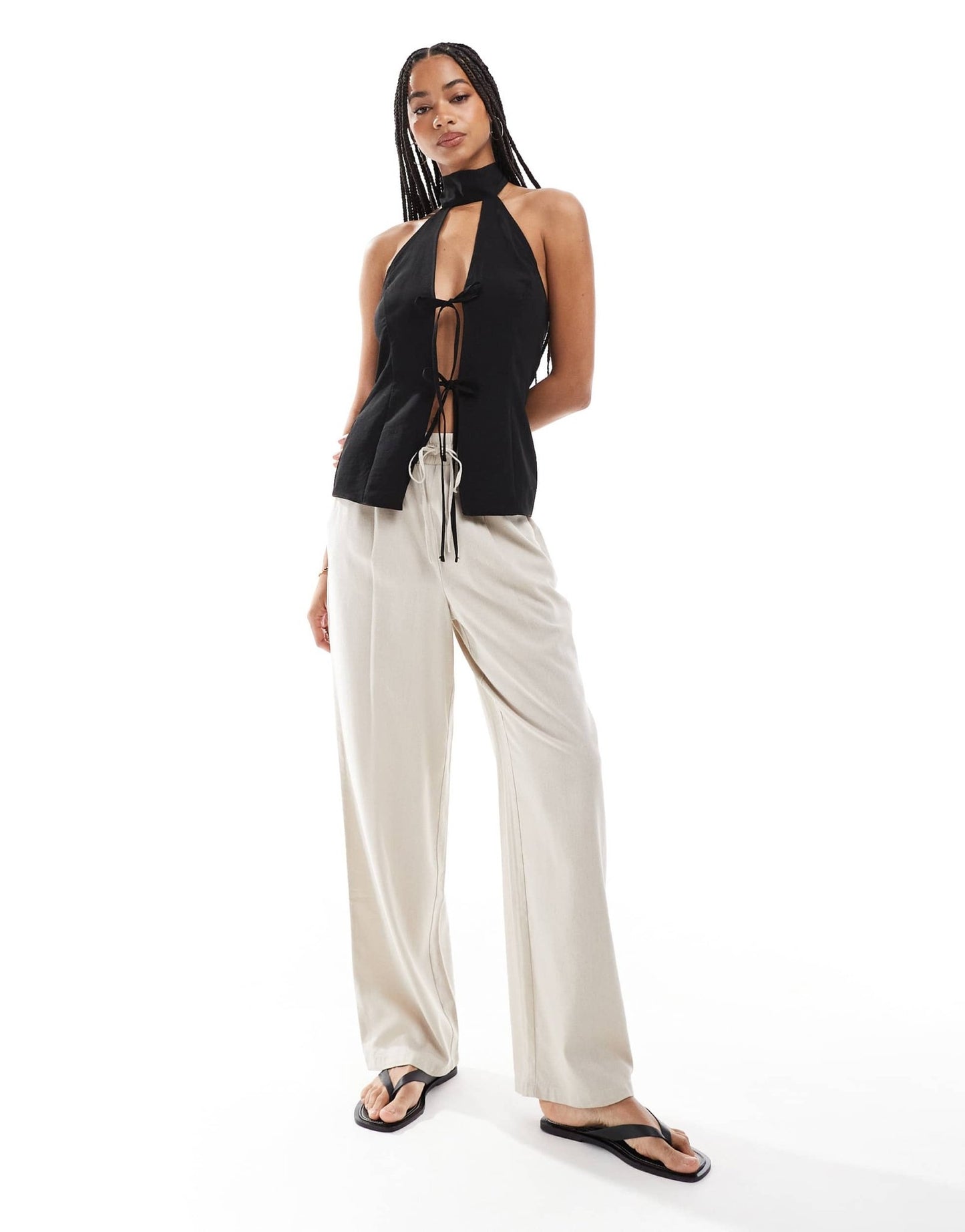 ASOS DESIGN tie detail halter top in black - ASOS Sample Sale
