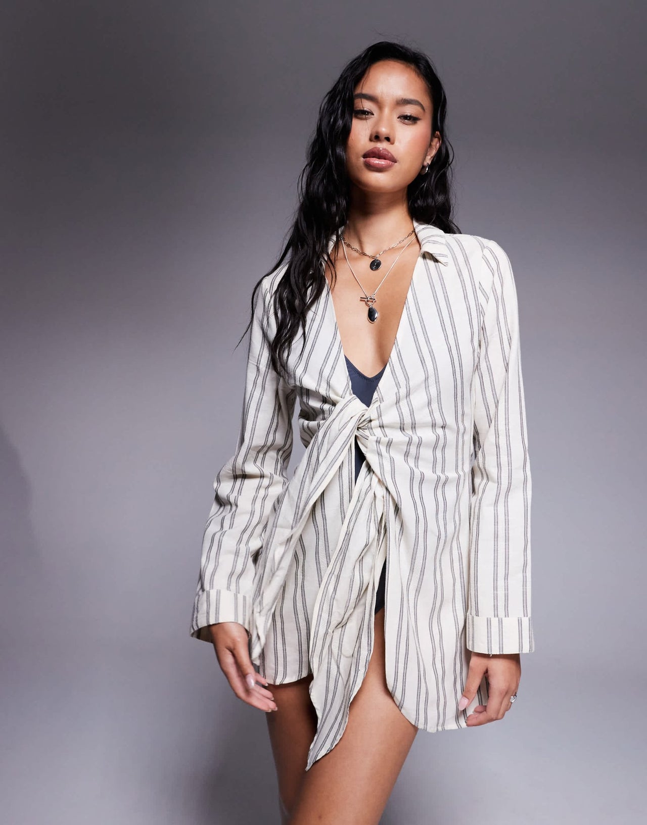 ASOS DESIGN tie front beach shirt dress in neutral stripe - ASOS Sample Sale