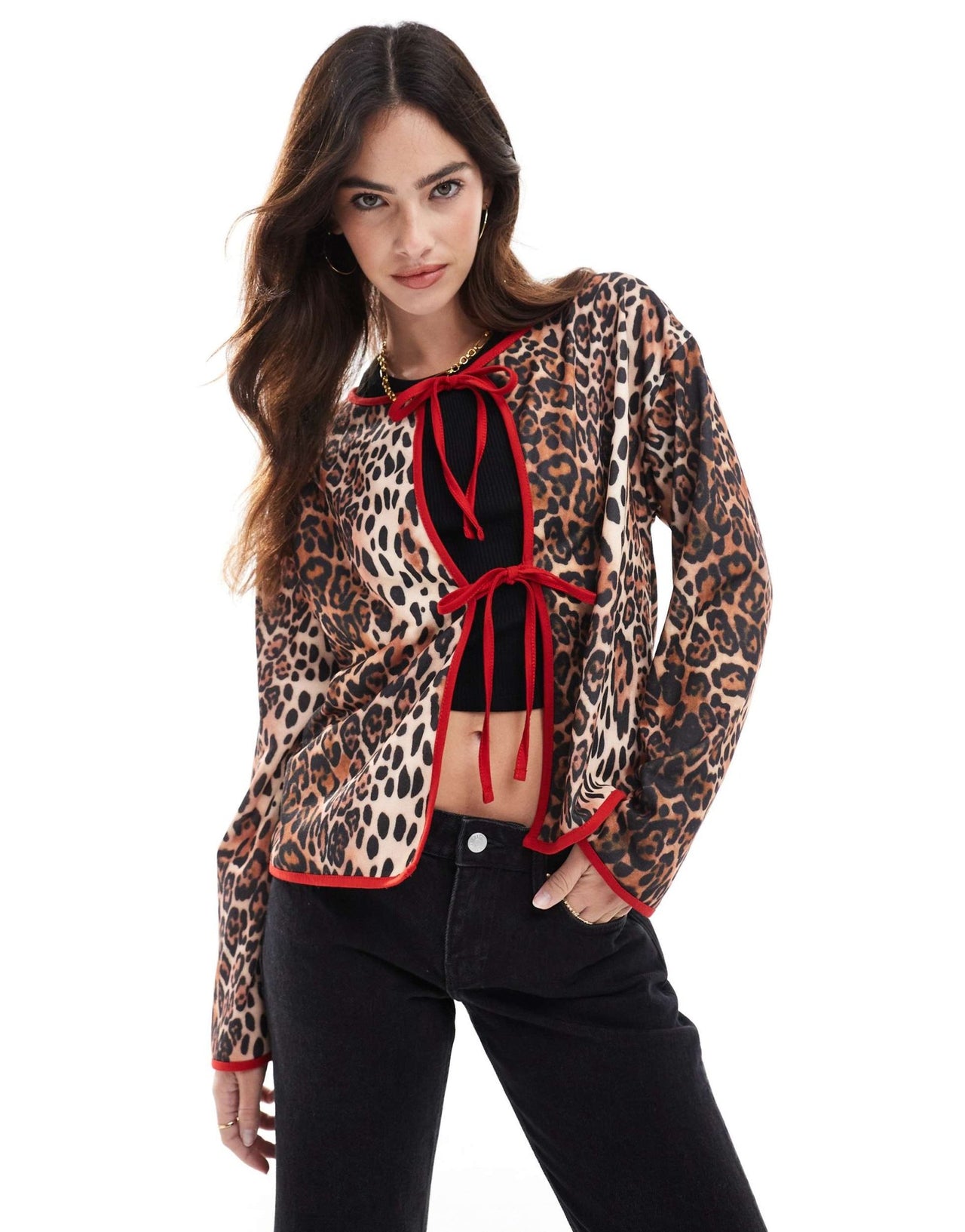 ASOS DESIGN tie front jersey shacket in leopard print - ASOS Sample Sale