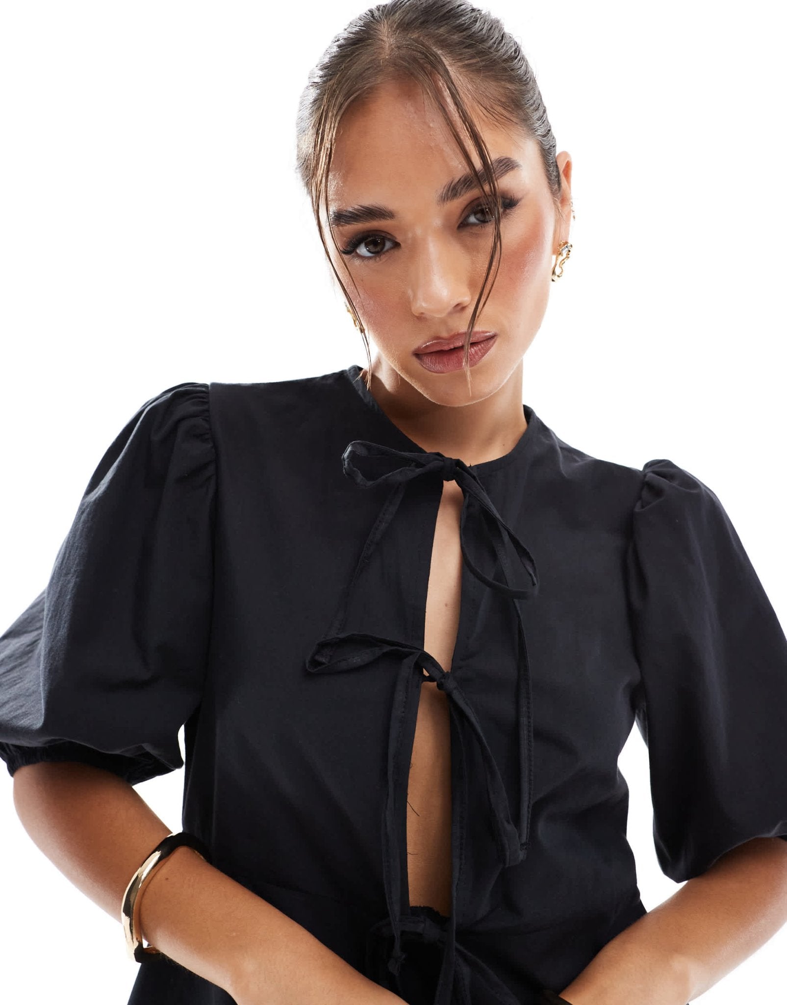 ASOS DESIGN tie front mini dress in black - ASOS Sample Sale