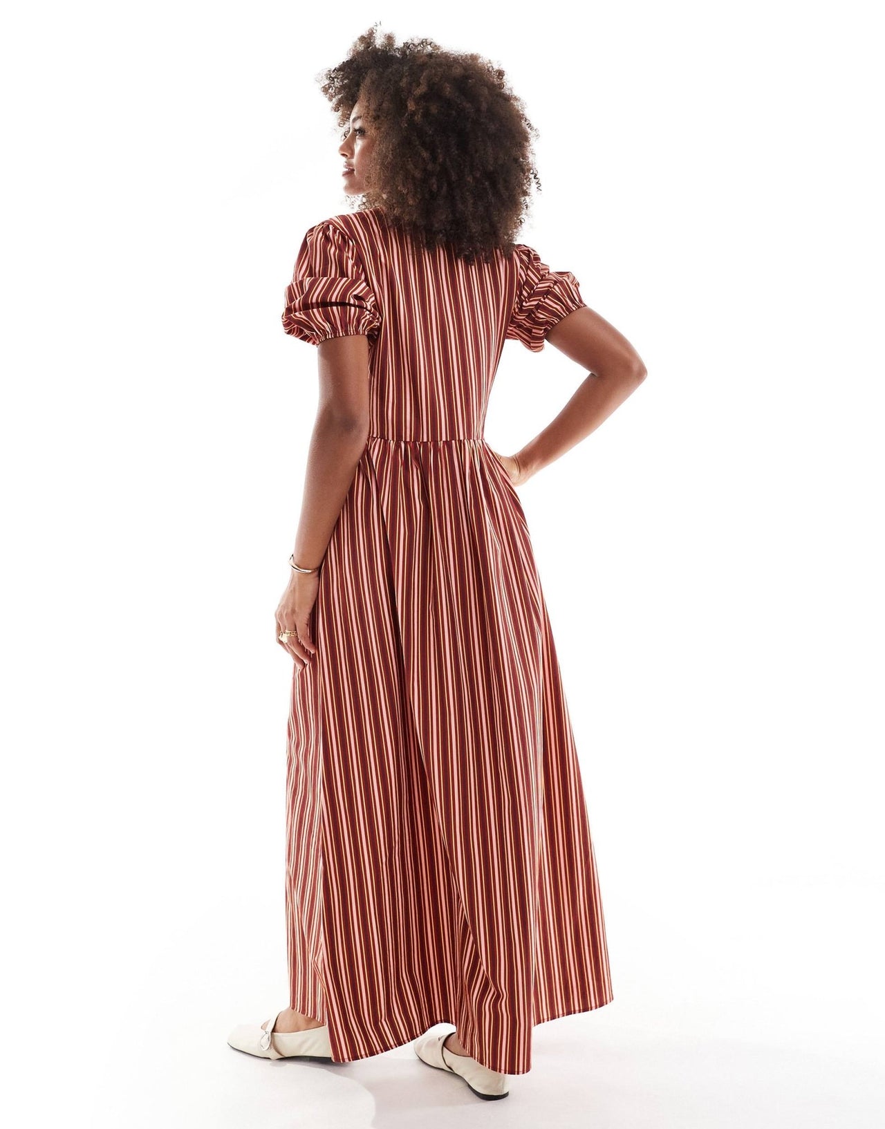 ASOS DESIGN tie front puff sleeve maxi dress in brown stripe - ASOS Sample Sale