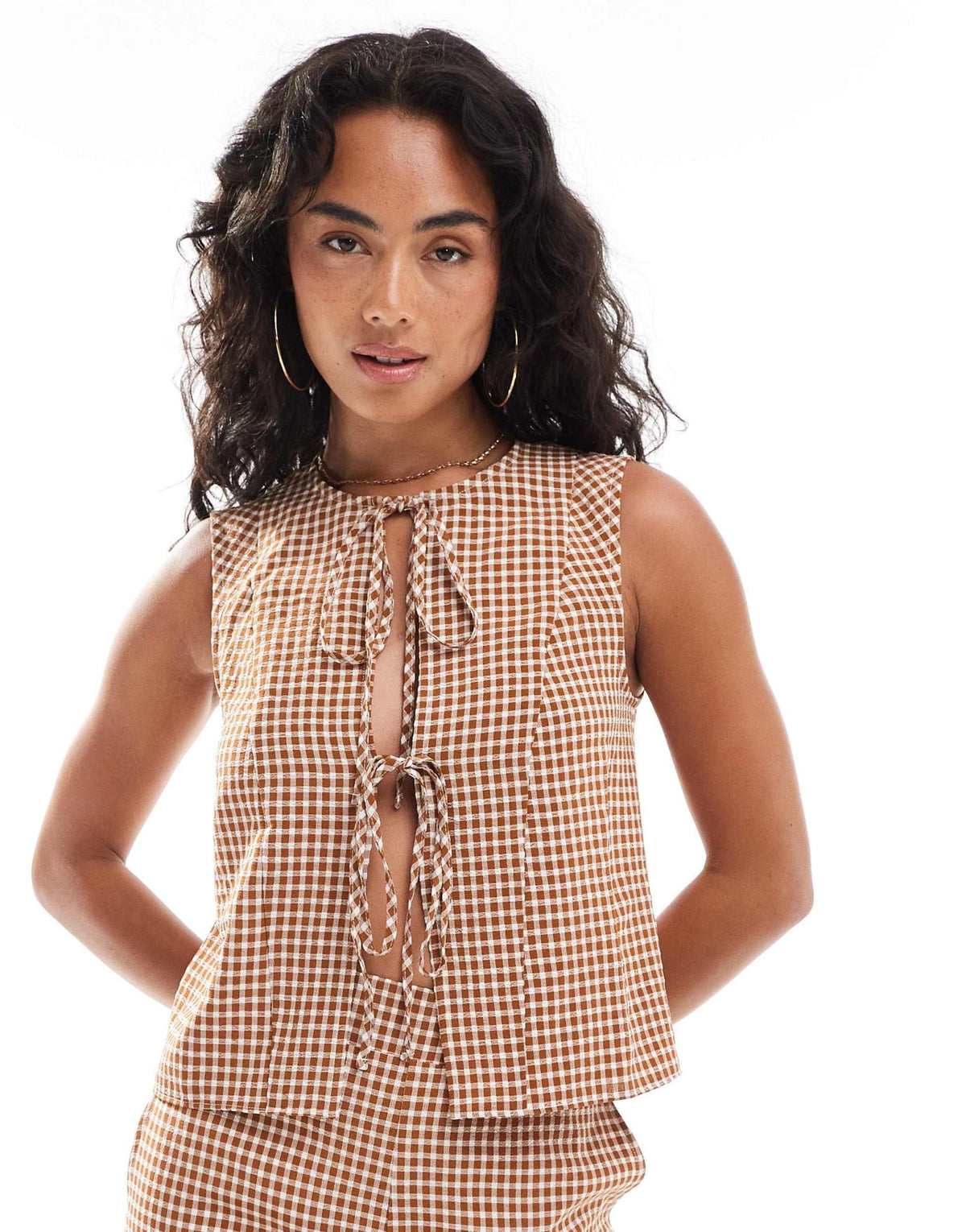 ASOS DESIGN tie front sleeveless peplum co-ord top in gingham - ASOS Sample Sale