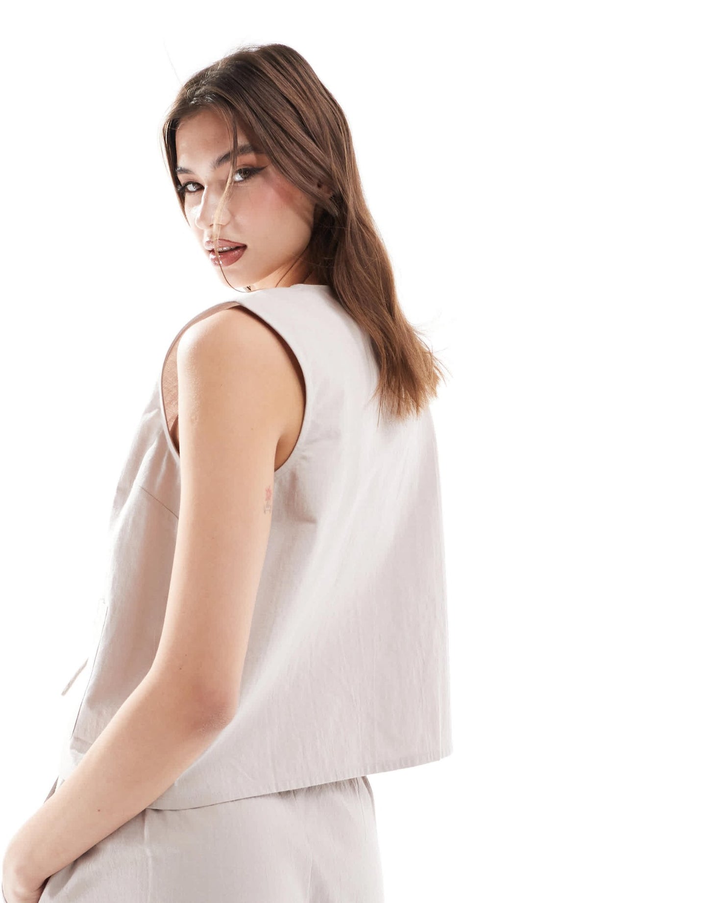 ASOS DESIGN tie front top in crinkle fabric in stone co - ord - ASOS Sample Sale