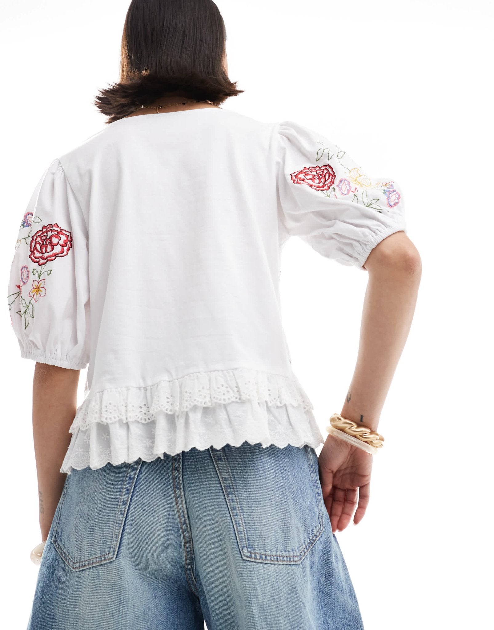 ASOS DESIGN tie front top with floral embroidery - ASOS Sample Sale