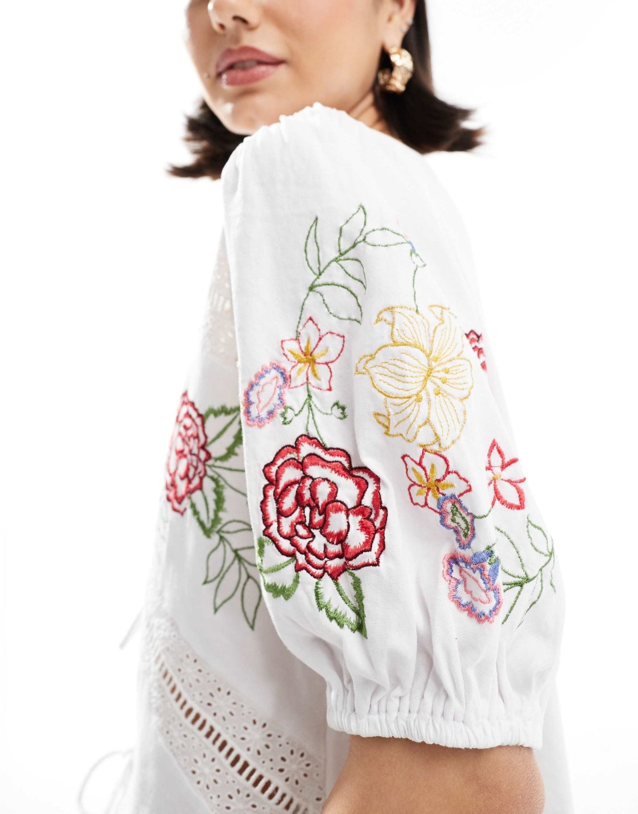 ASOS DESIGN tie front top with floral embroidery - ASOS Sample Sale