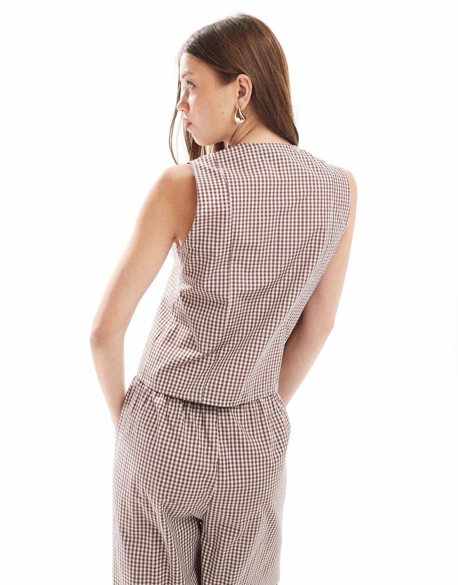 ASOS DESIGN tie front waistcoat in brown gingham - ASOS Sample Sale