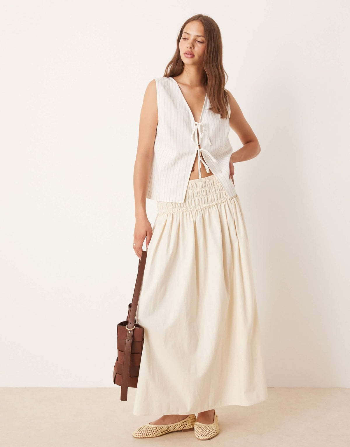 ASOS DESIGN tie front waistcoat with linen in ecru stripe - ASOS Sample Sale