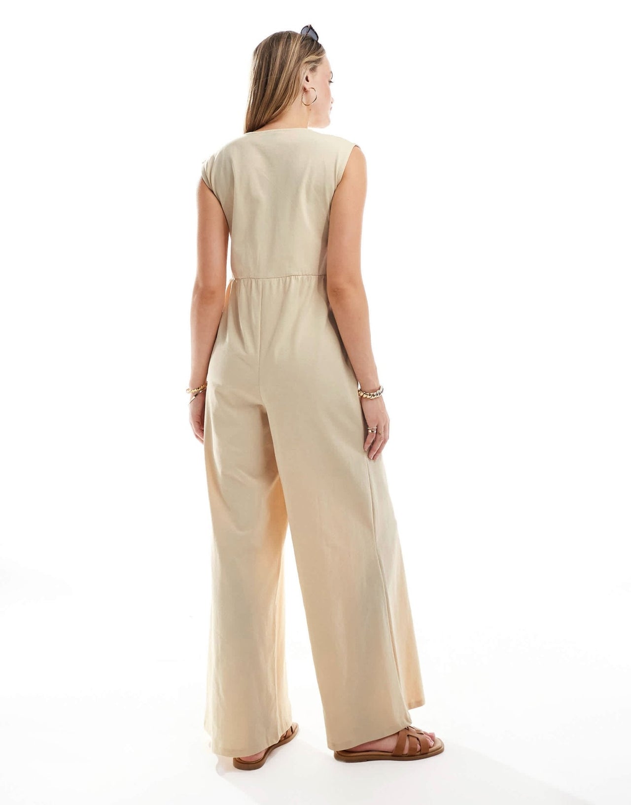 ASOS DESIGN tie front wide leg jumpsuit in stone - ASOS Sample Sale