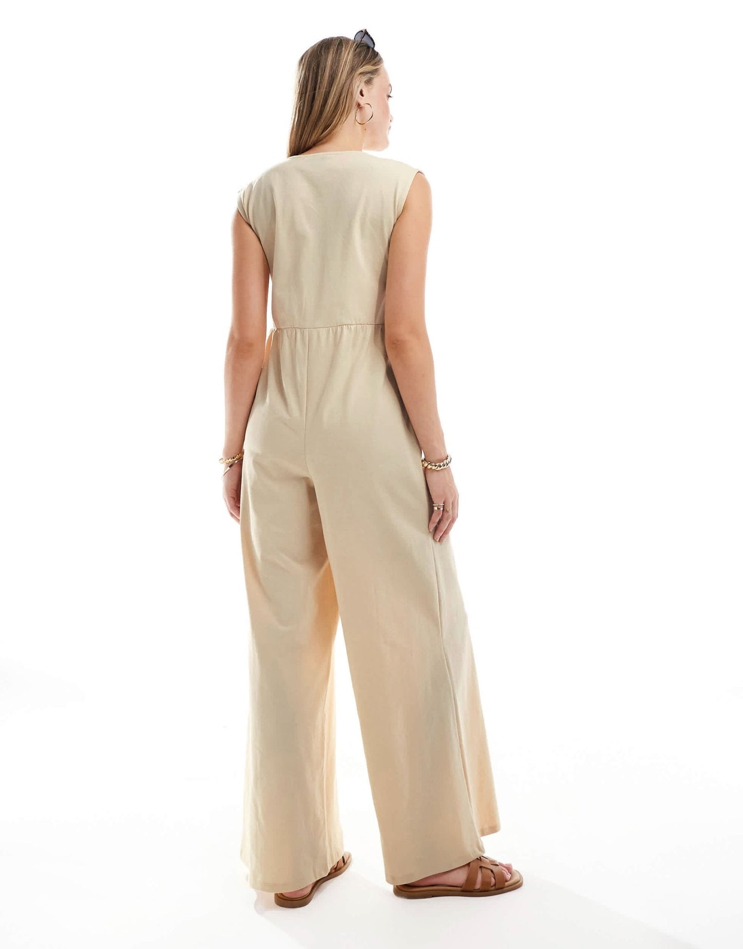 ASOS DESIGN tie front wide leg jumpsuit in stone - ASOS Sample Sale