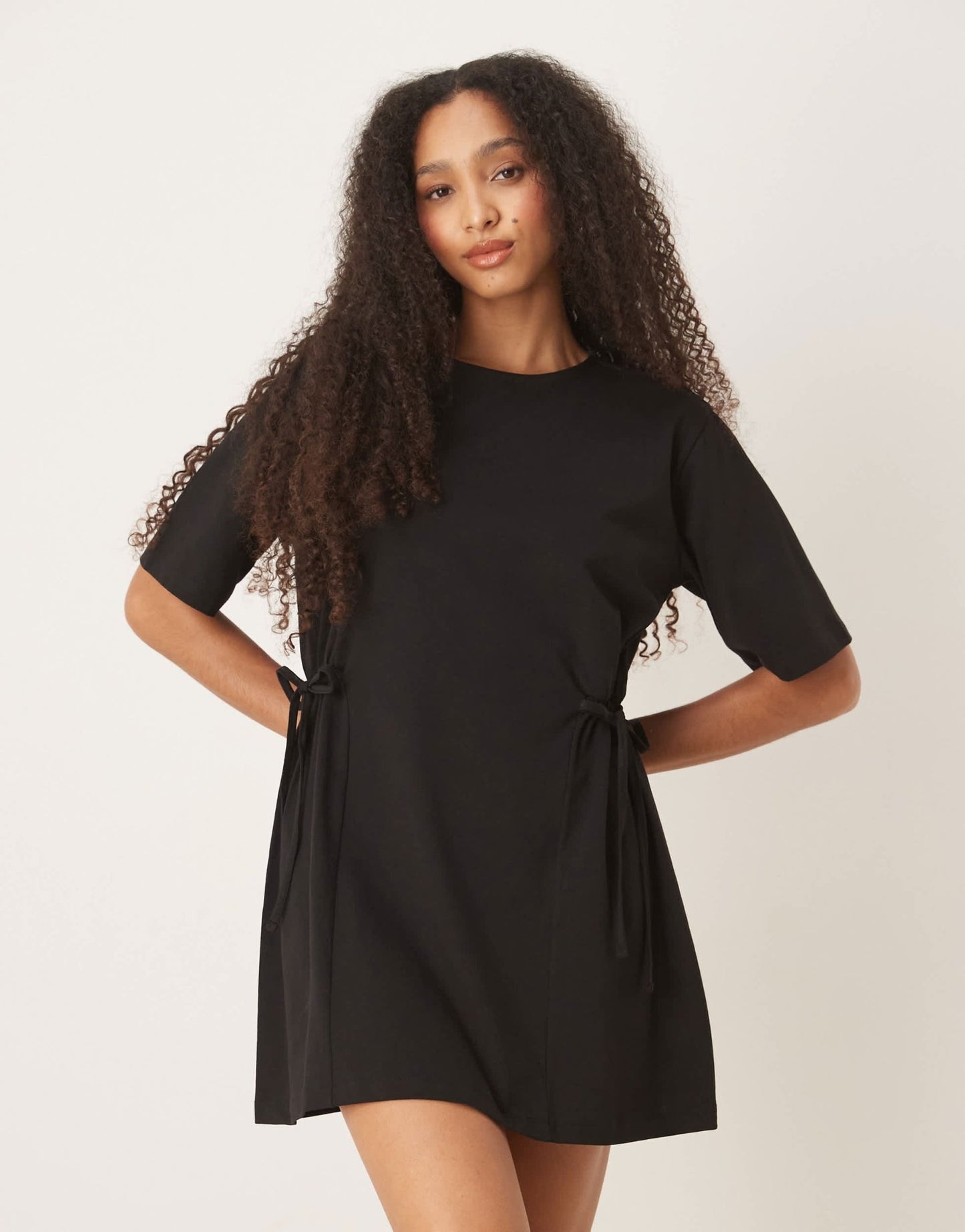 ASOS DESIGN tie side cinched waist shirt dress in black - ASOS Sample Sale