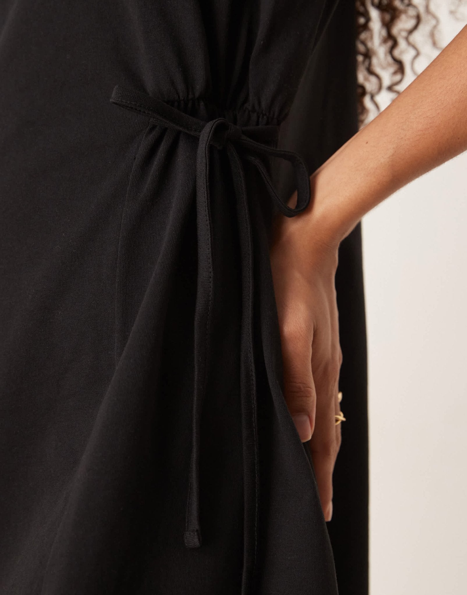 ASOS DESIGN tie side cinched waist shirt dress in black - ASOS Sample Sale