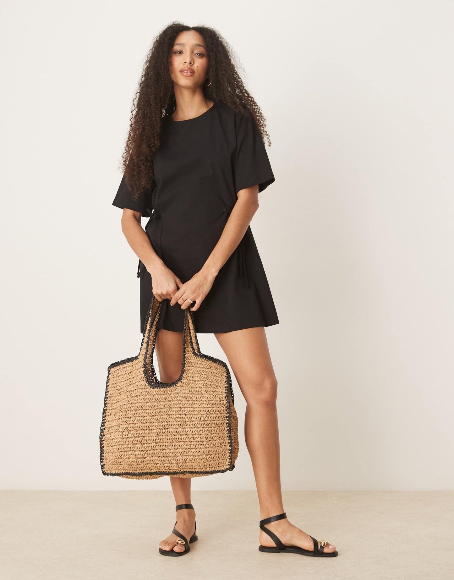 ASOS DESIGN tie side cinched waist shirt dress in black - ASOS Sample Sale