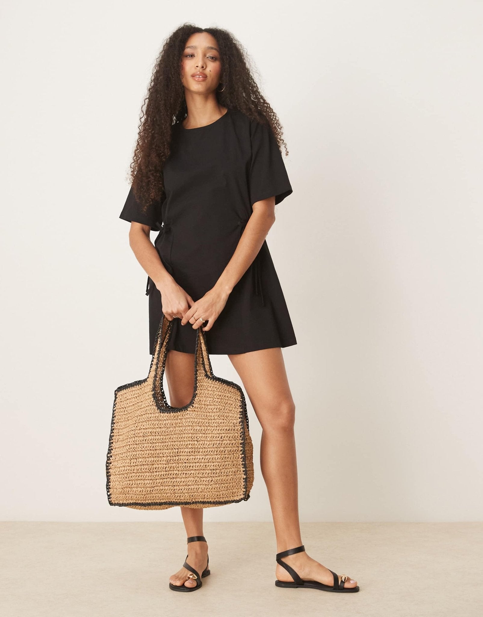 ASOS DESIGN tie side cinched waist shirt dress in black - ASOS Sample Sale