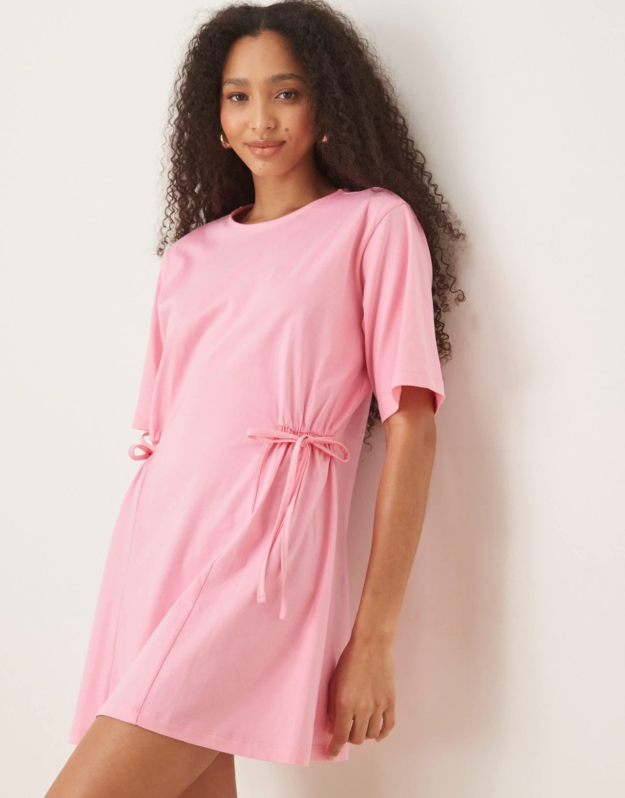 ASOS DESIGN tie side cinched waist shirt dress in pink - ASOS Sample Sale