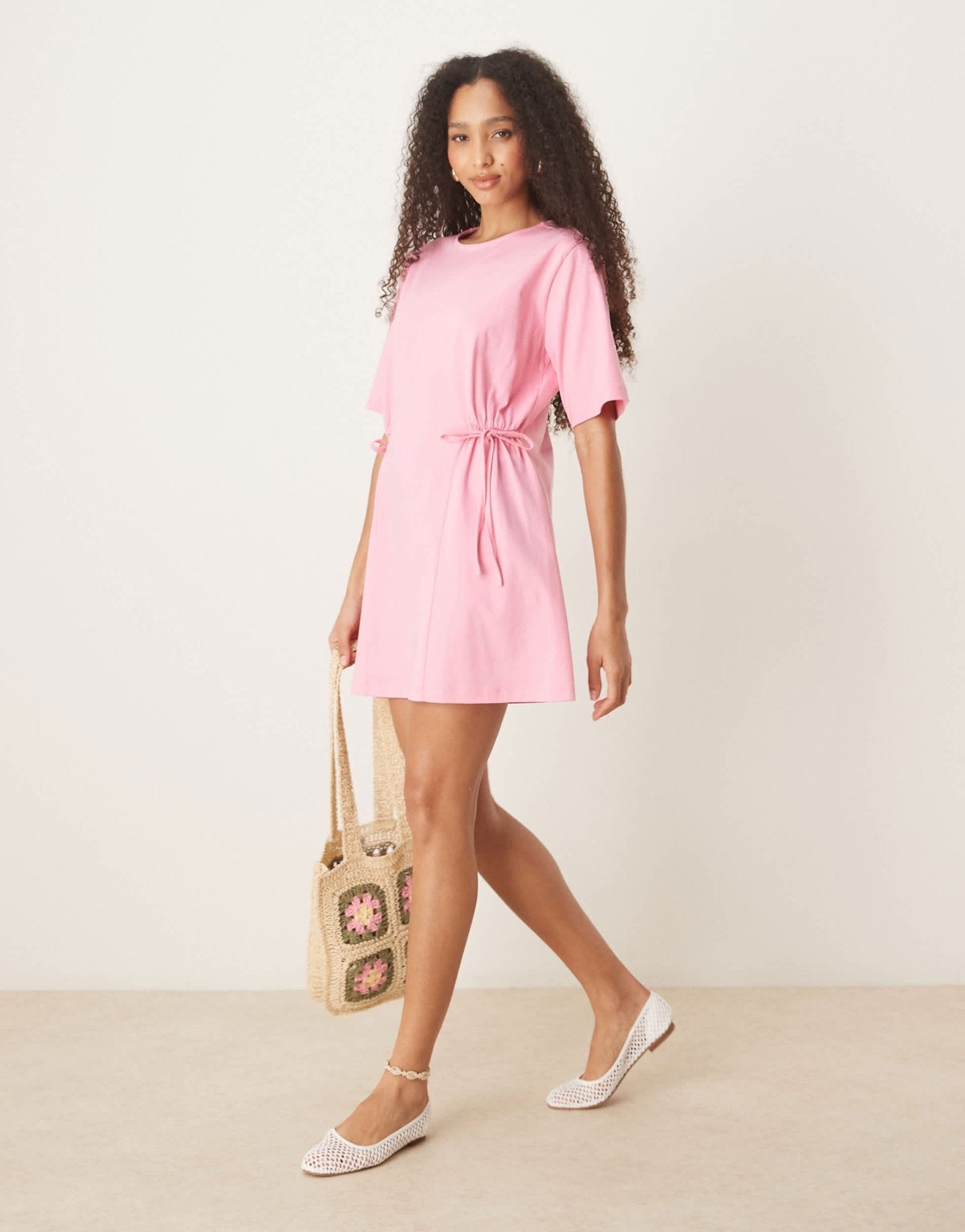 ASOS DESIGN tie side cinched waist shirt dress in pink - ASOS Sample Sale