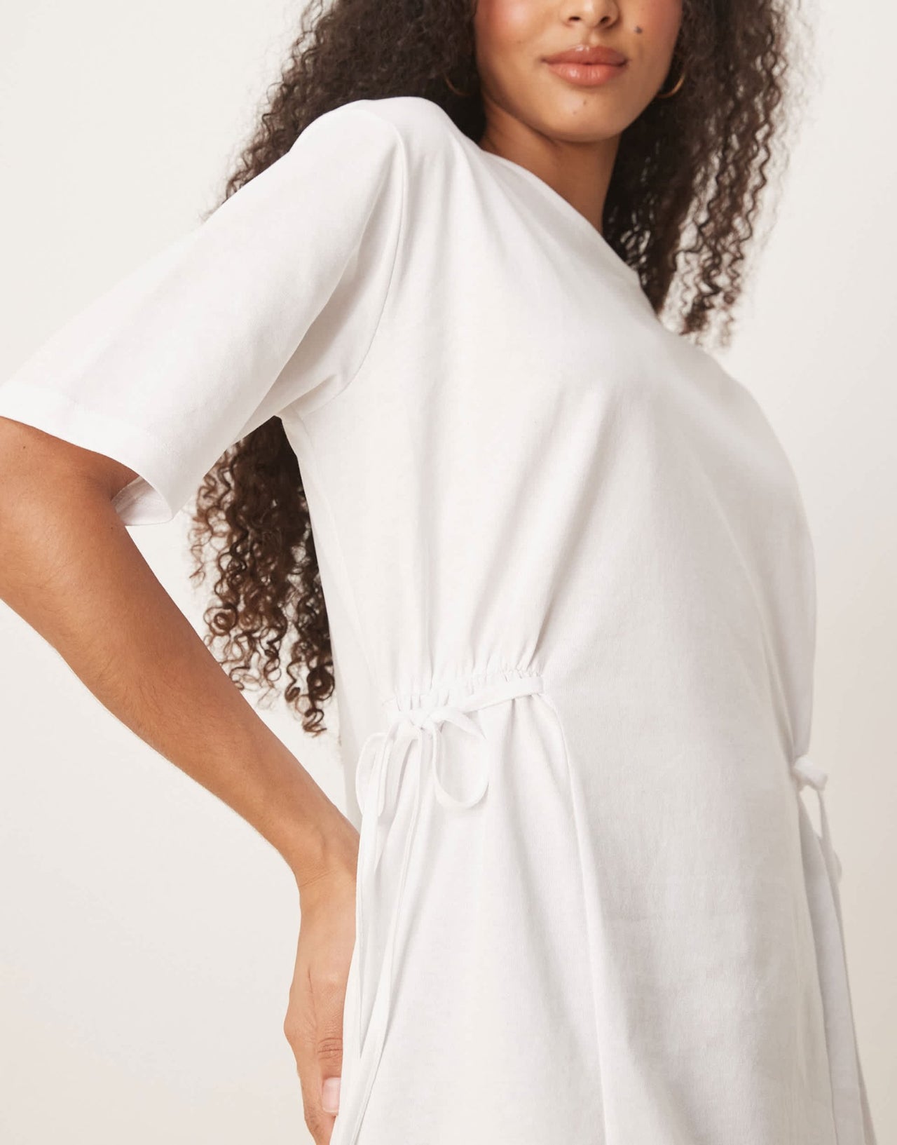 ASOS DESIGN tie side cinched waist shirt dress in white - ASOS Sample Sale