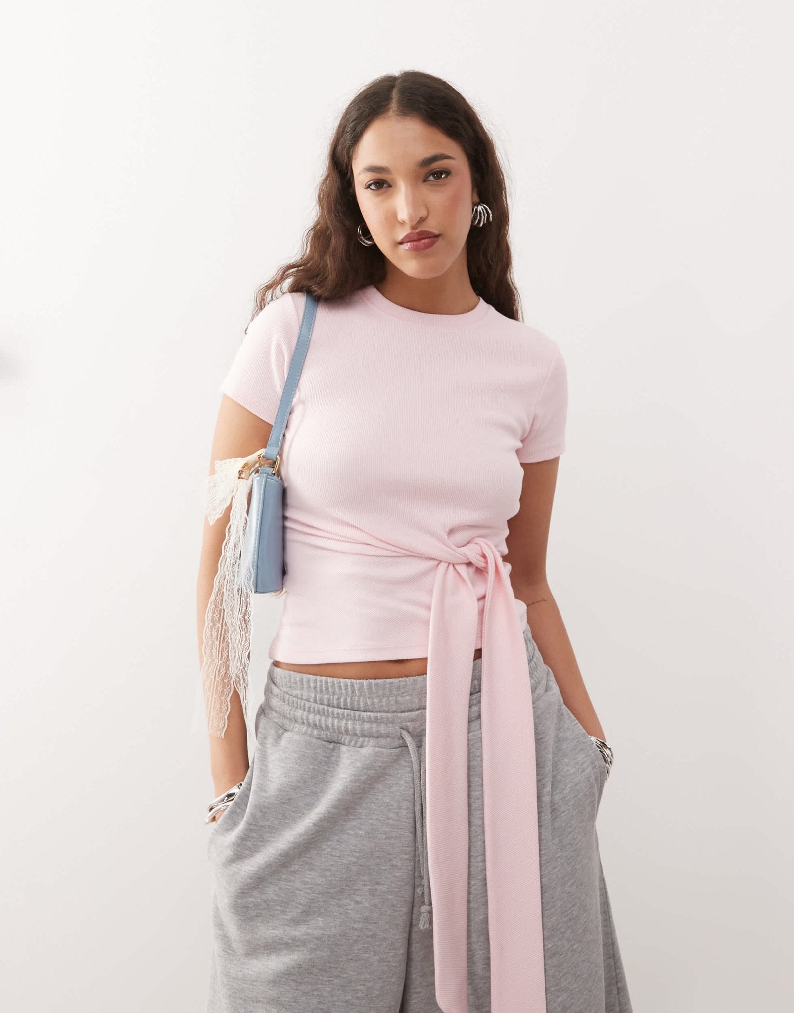 ASOS DESIGN tie side short sleeve t shirt in pink - ASOS Sample Sale