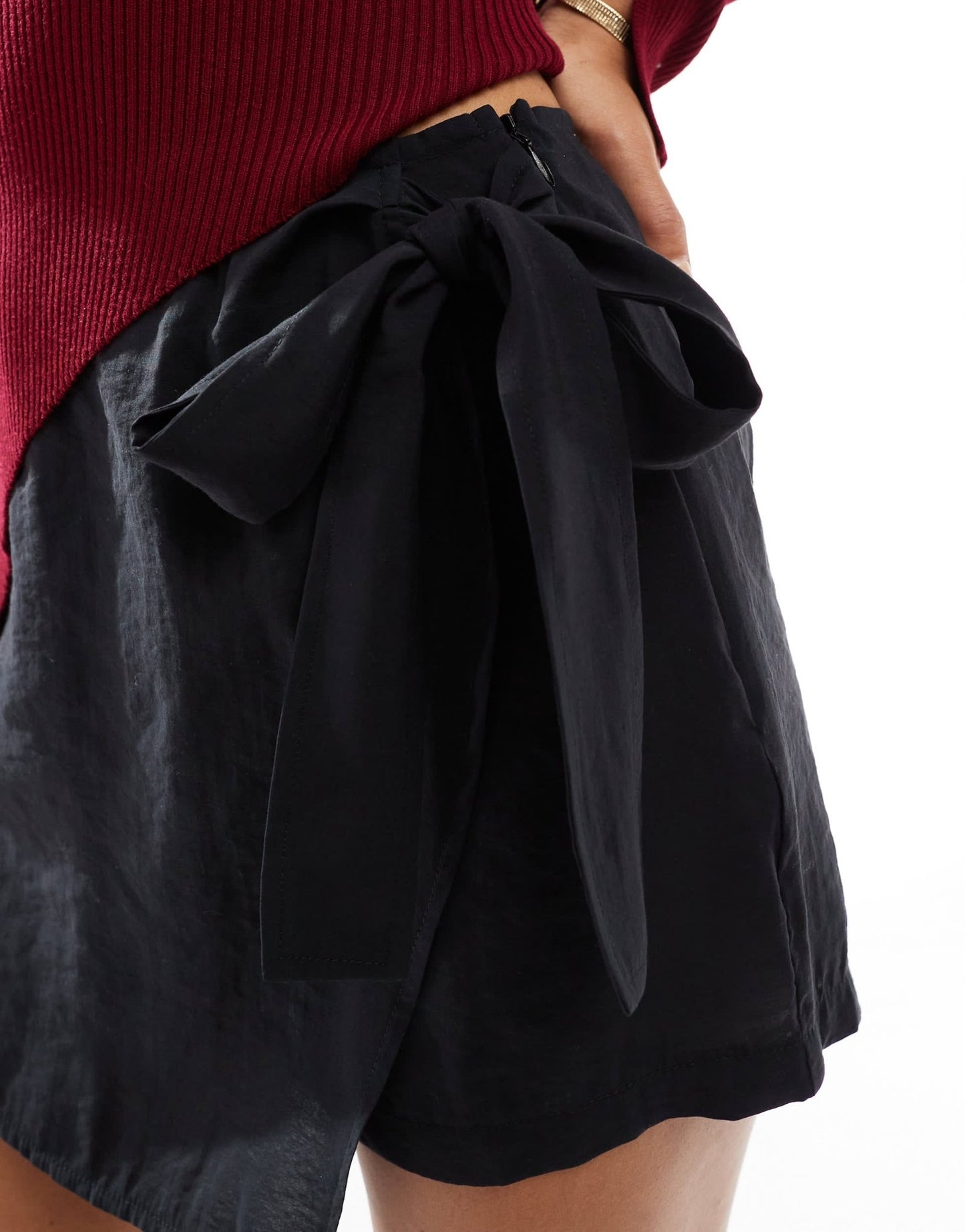 ASOS DESIGN tie side soft touch wrap skort in black - ASOS Sample Sale