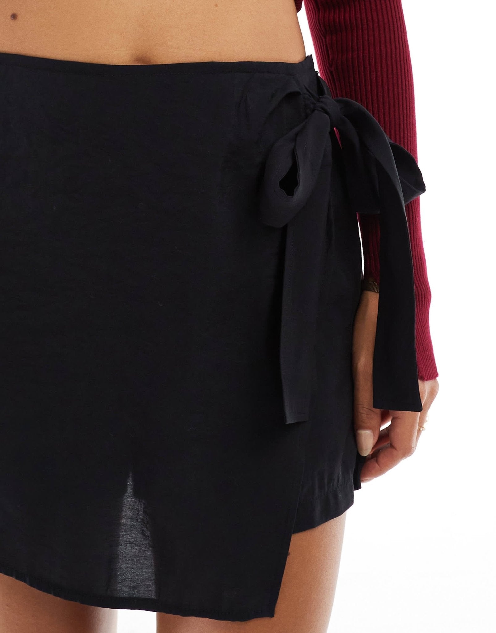 ASOS DESIGN tie side soft touch wrap skort in black - ASOS Sample Sale