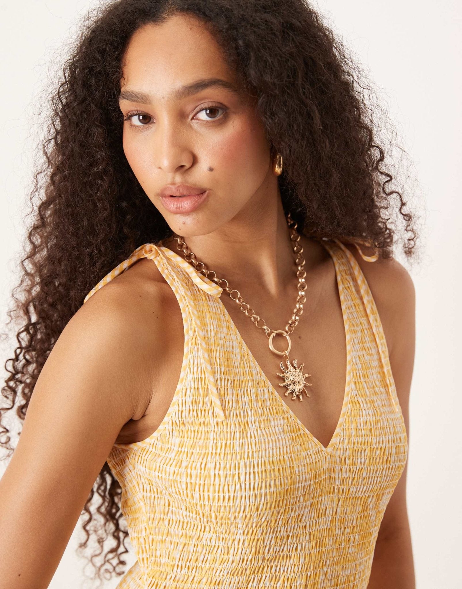 ASOS DESIGN tie strap shirred mini dress in yellow check - ASOS Sample Sale