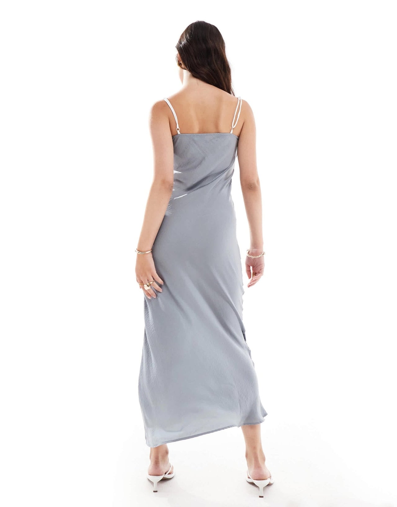 ASOS DESIGN tie up cut out strappy satin midi dress in grey - ASOS Sample Sale