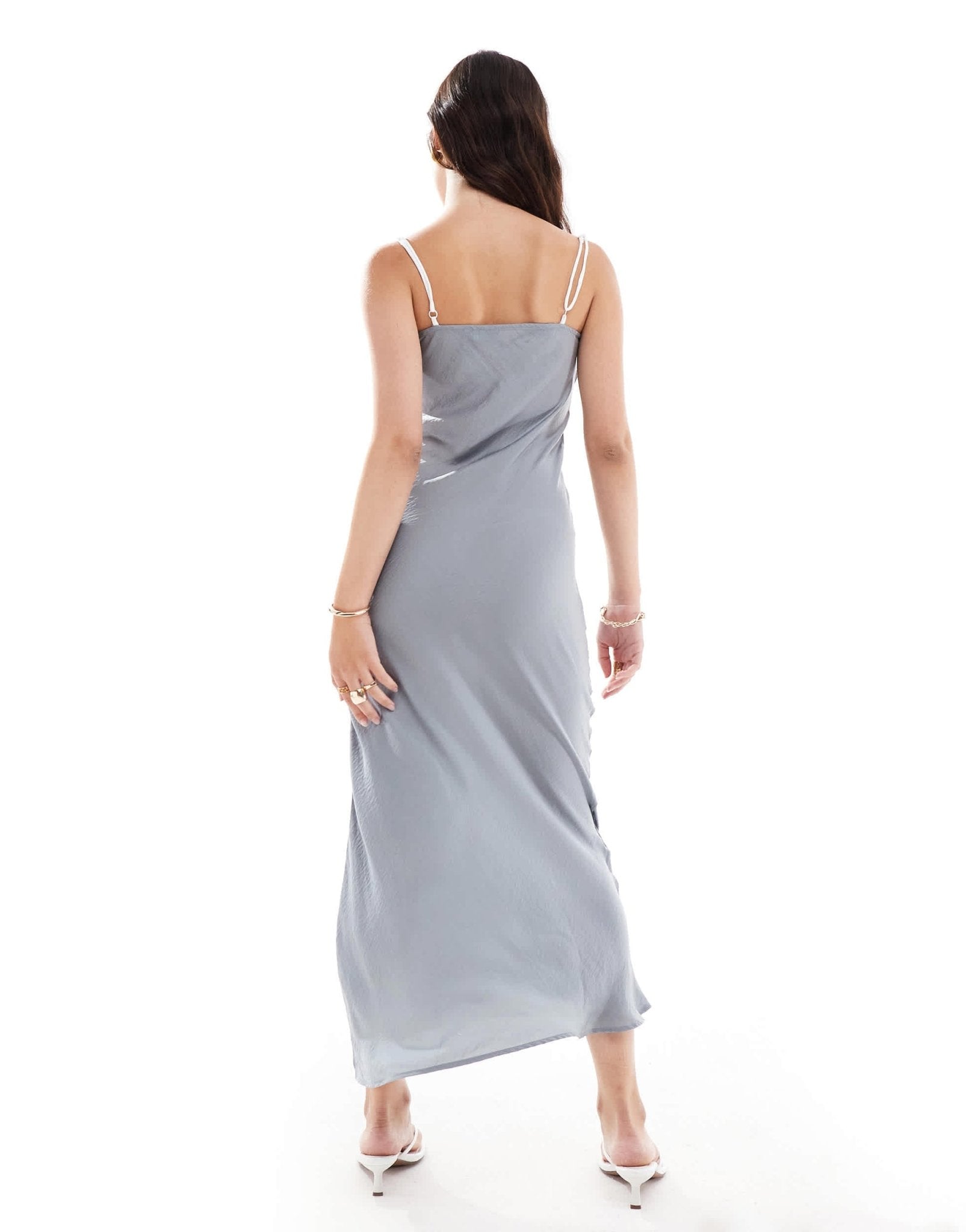 ASOS DESIGN tie up cut out strappy satin midi dress in grey - ASOS Sample Sale
