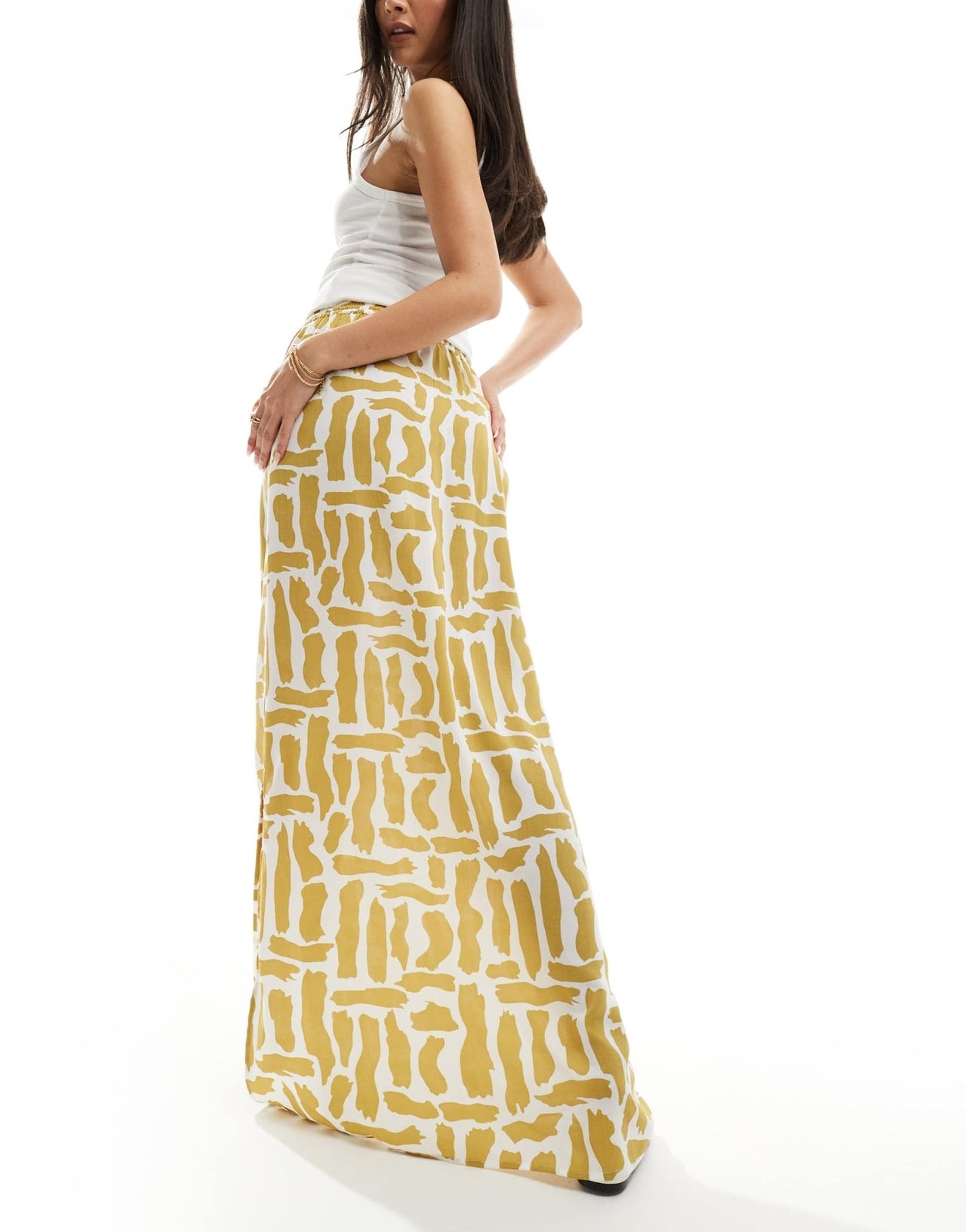 ASOS DESIGN tie waist midi skirt in mustard squiggle print - ASOS Sample Sale