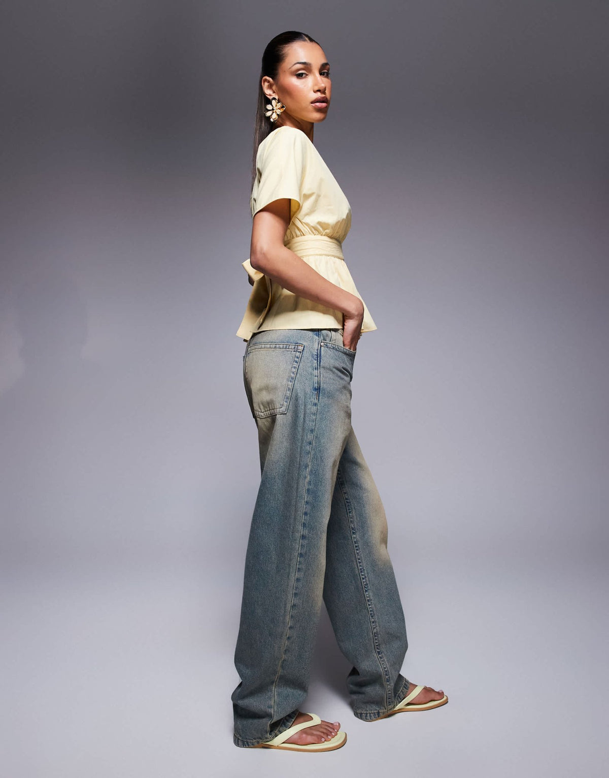 ASOS DESIGN tie waist open back blouse in buttermilk - ASOS Sample Sale