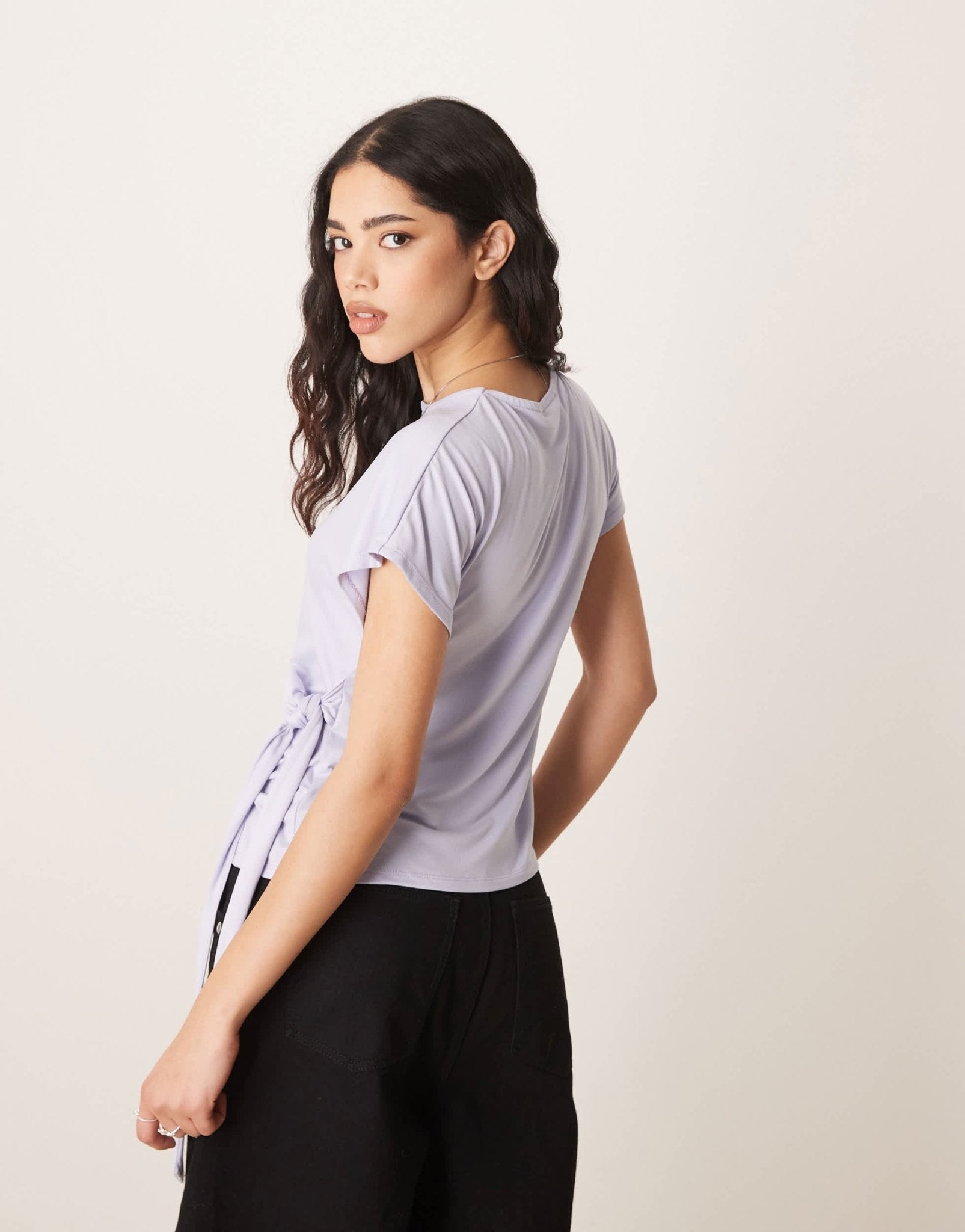 ASOS DESIGN tie waist top in blue - ASOS Sample Sale