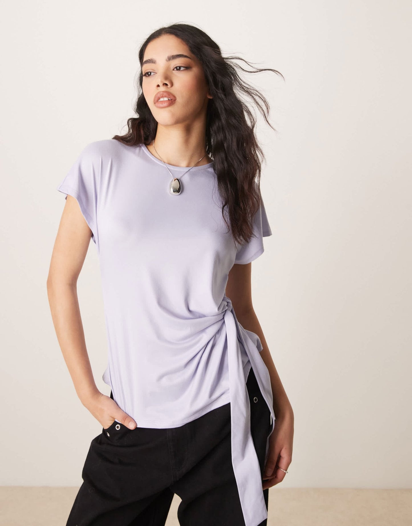 ASOS DESIGN tie waist top in blue - ASOS Sample Sale