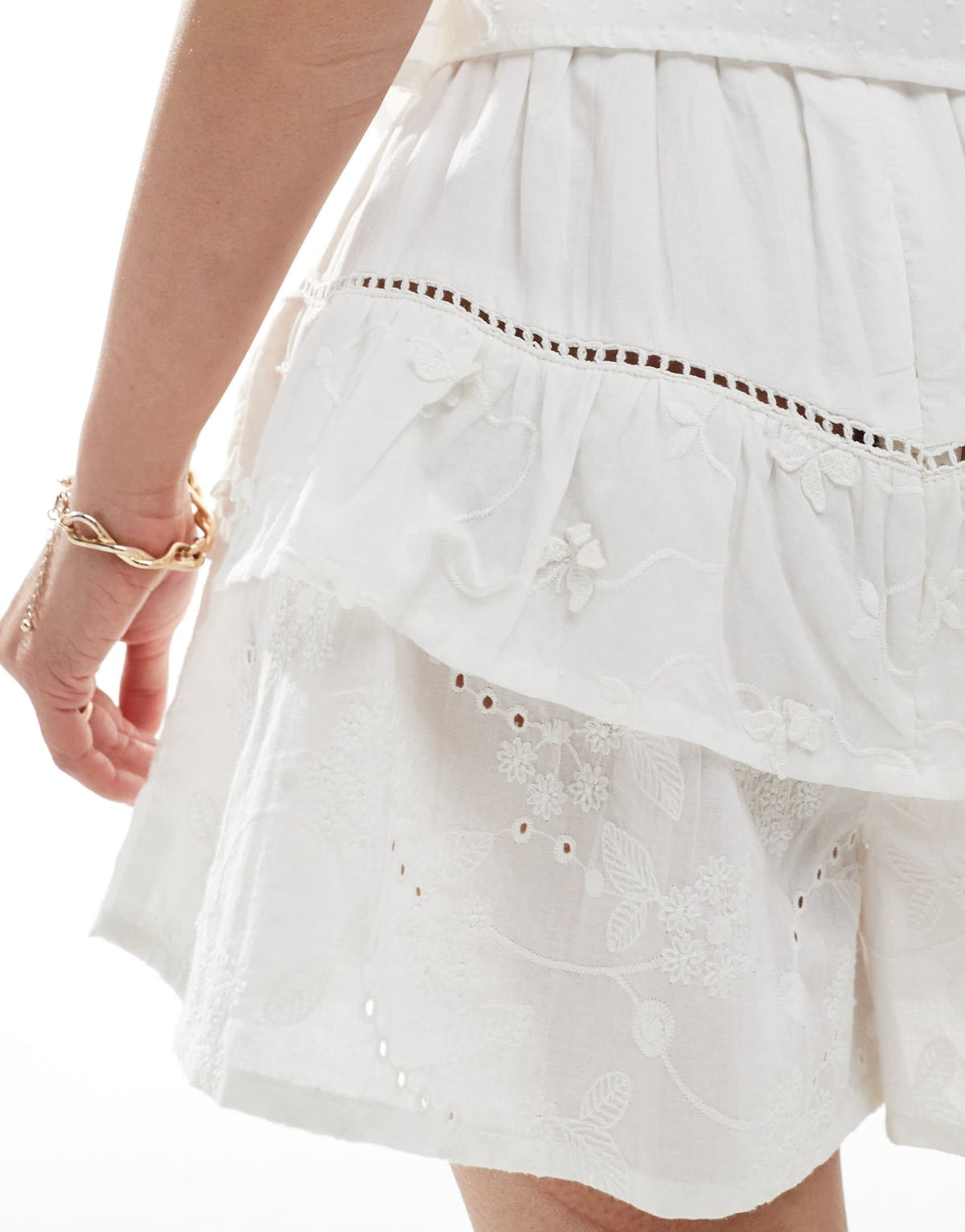 ASOS DESIGN tiered embroidered co-ord short in cream - ASOS Sample Sale